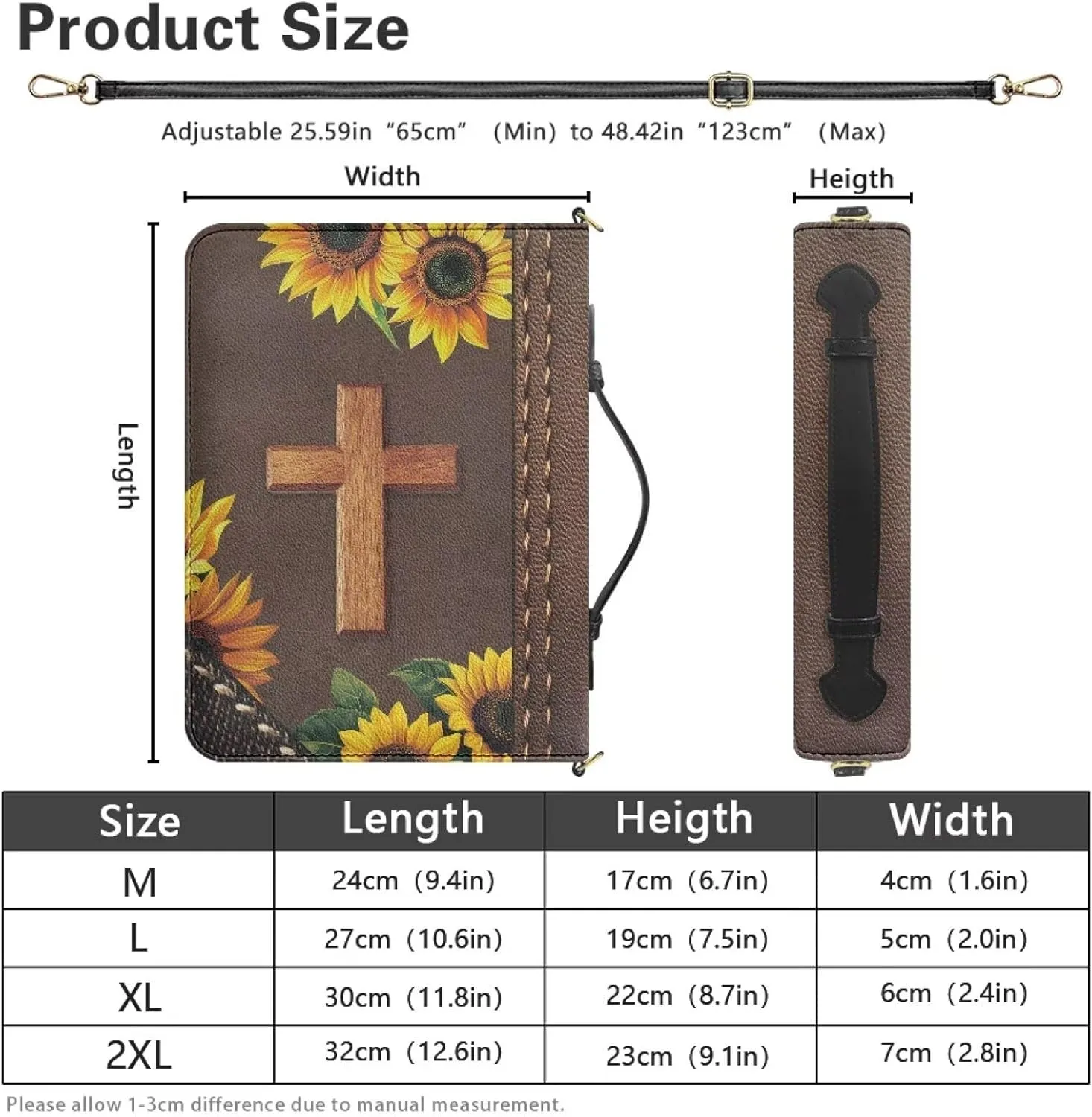 Women Men Bible Cover with Adjustable Strap Shoulder Strap Bag Bible Carrying Case for Church Services