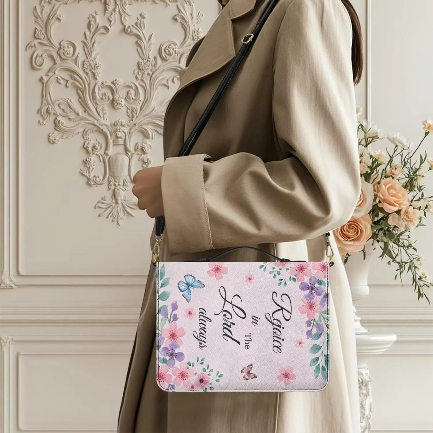 Women Men Bible Cover with Adjustable Strap Shoulder Strap Bag Bible Carrying Case for Church Services