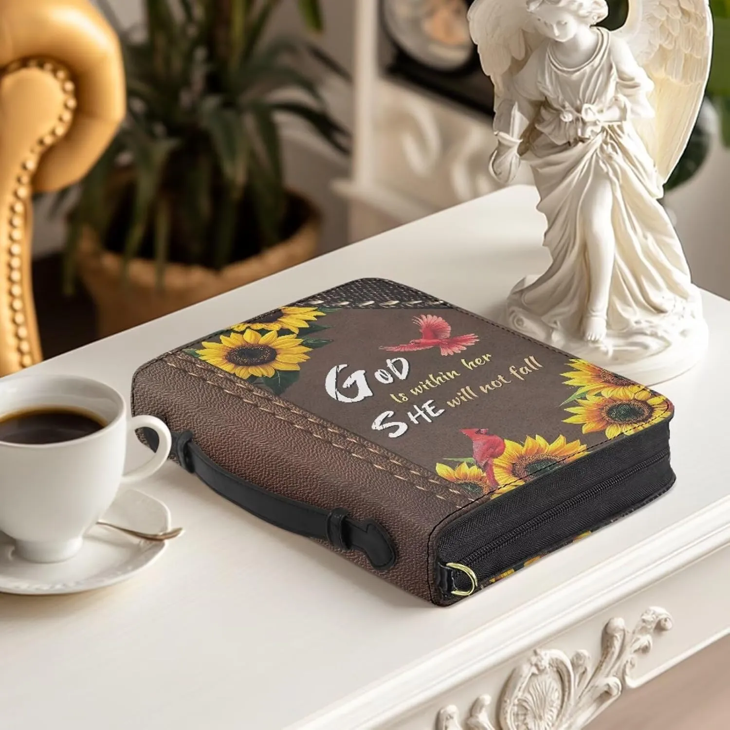 Women Men Bible Cover with Adjustable Strap Shoulder Strap Bag Bible Carrying Case for Church Services