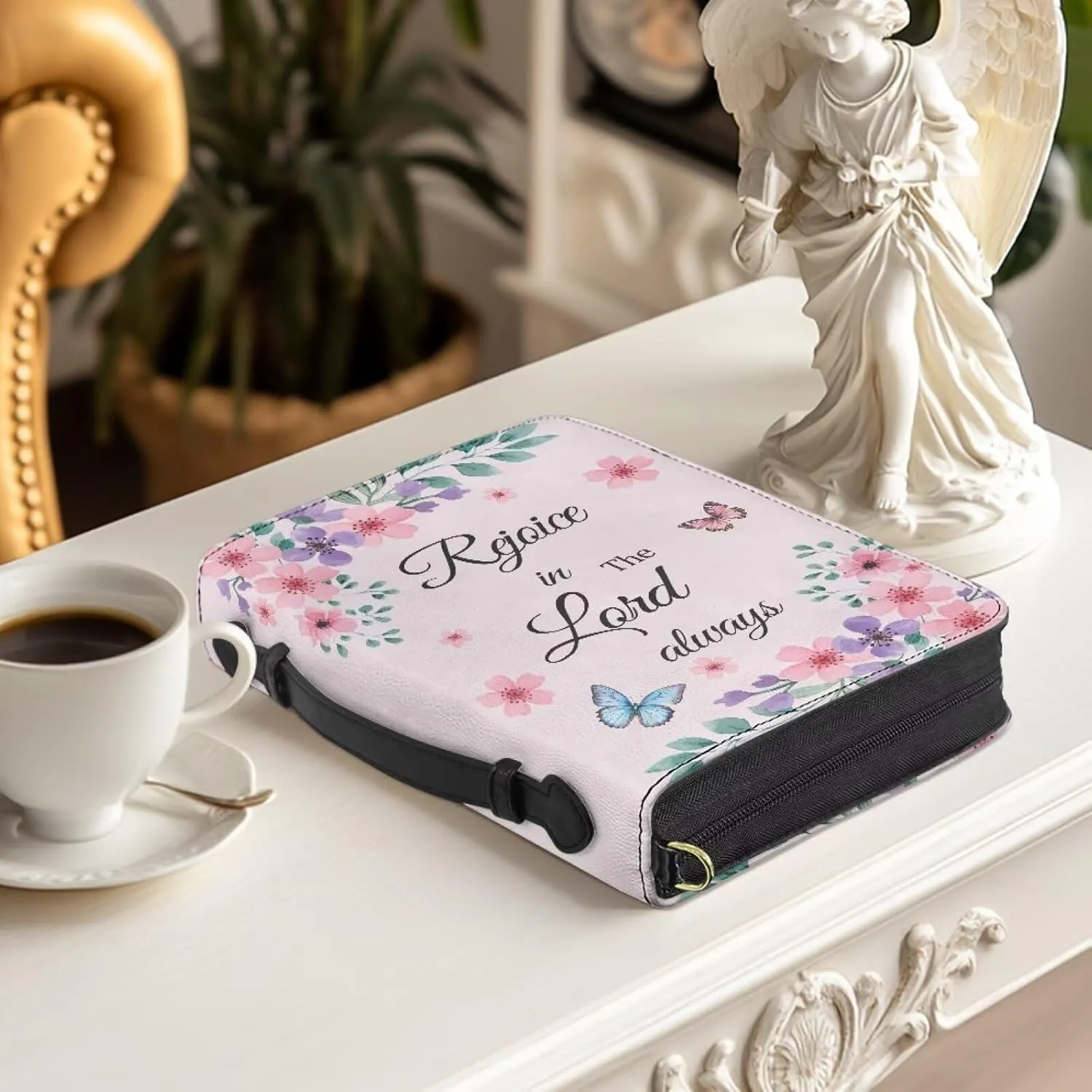 Women Men Bible Cover with Adjustable Strap Shoulder Strap Bag Bible Carrying Case for Church Services