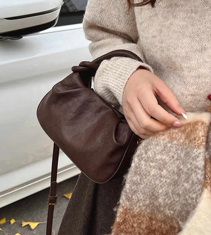 Women PU Leather Crossbody Handbag Small Pleated Shoulder Bag Cloud Tote Purse Versatile Satchel