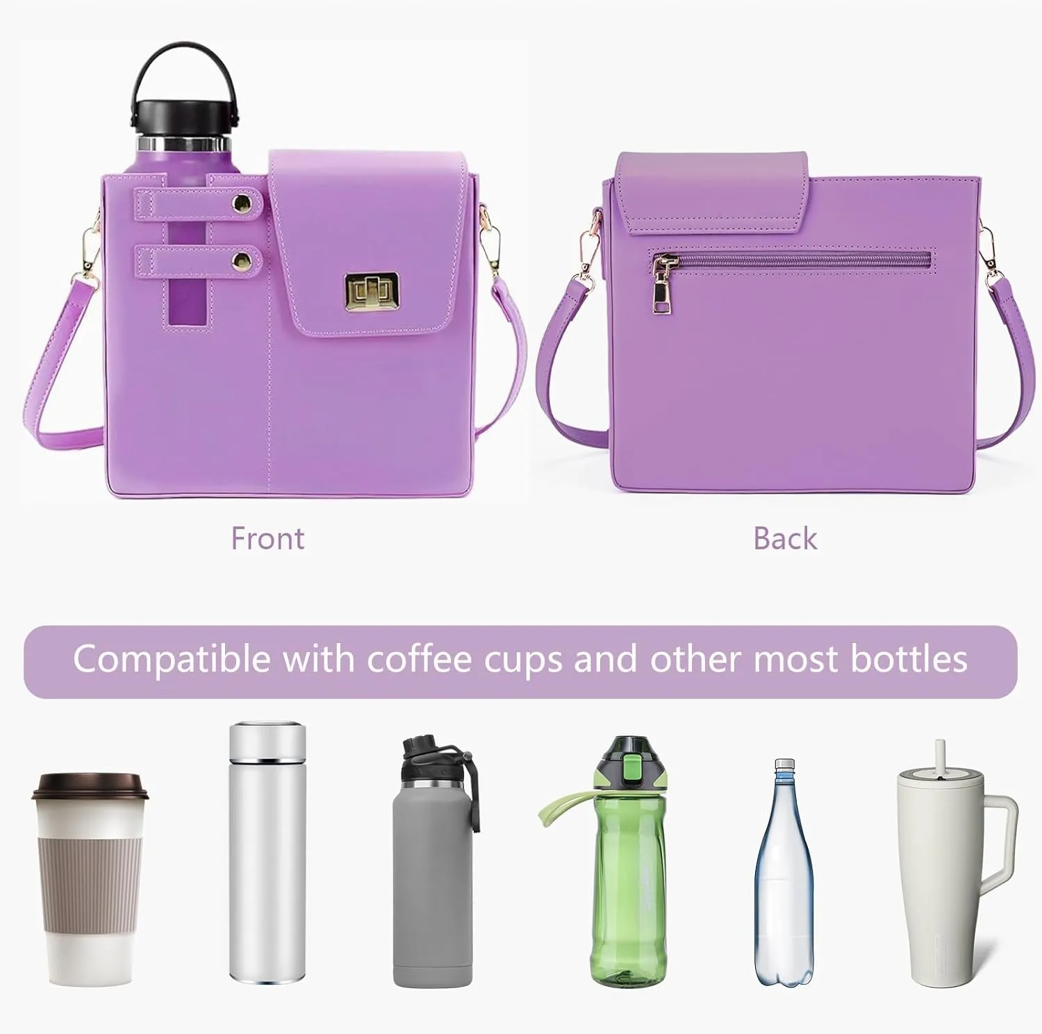 Women's Adjustable Crossbody Water Bottle Bag Lightweight Gym Cup Holder Purse, Outdoor Hiking Essentials Fits Stanley Cups