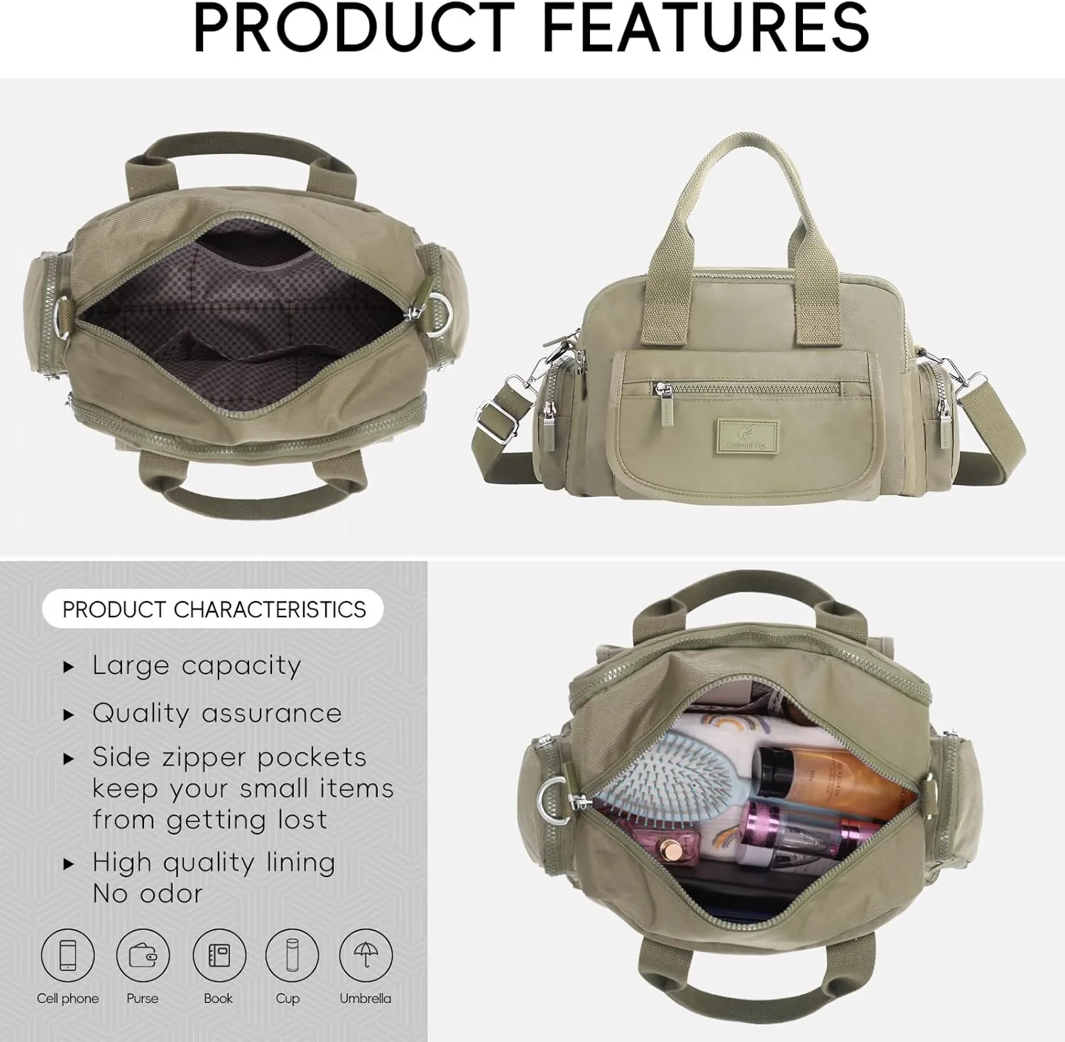 Women's Casual Shoulder Bag, Large Capacity Crossbody Bag, High-Density Nylon Waterproof Travel Wallet
