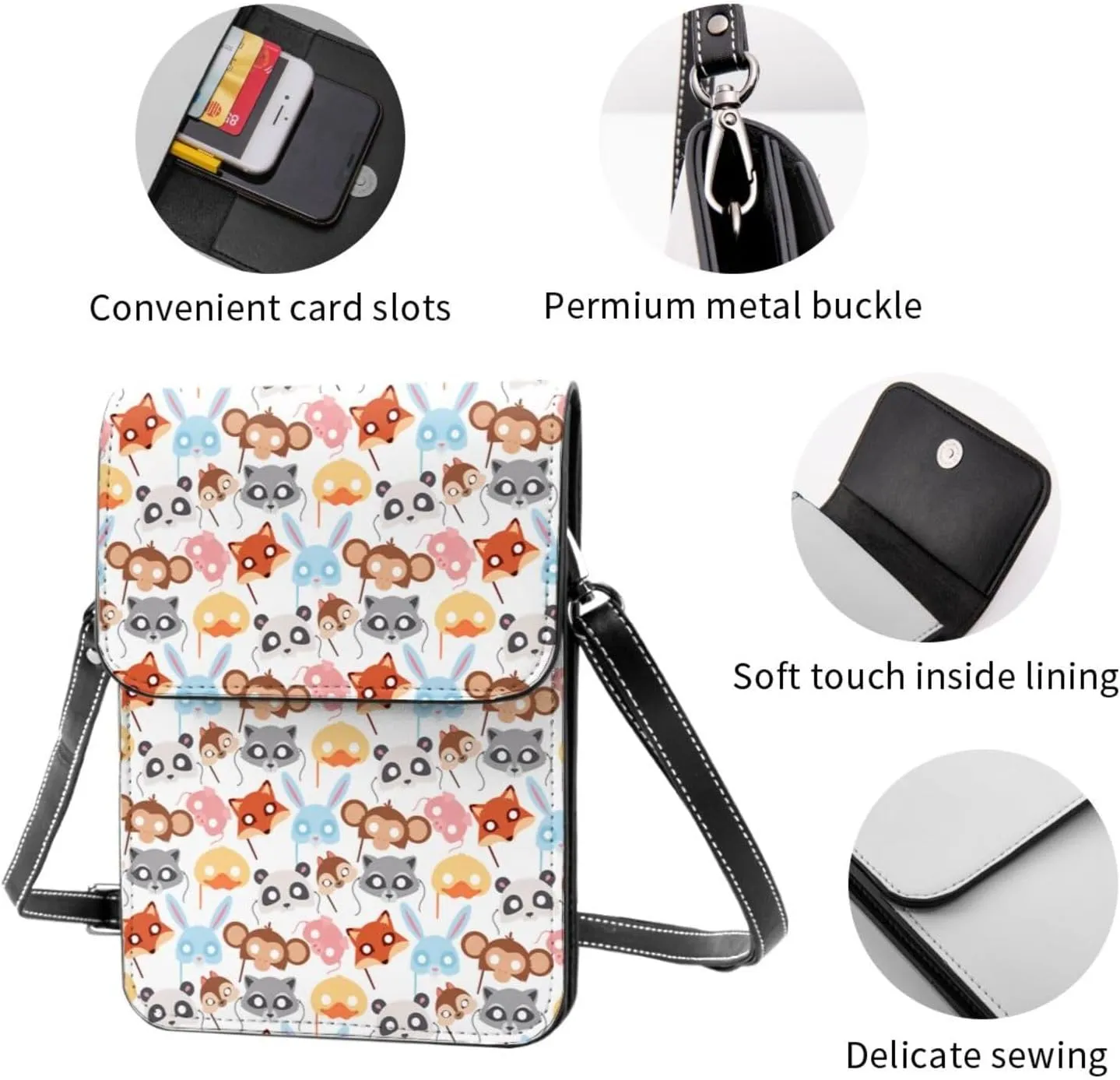 Womens Crossbody Bags Forest Animal Pattern Phone Bag Wallet Purses Adjustable Strap