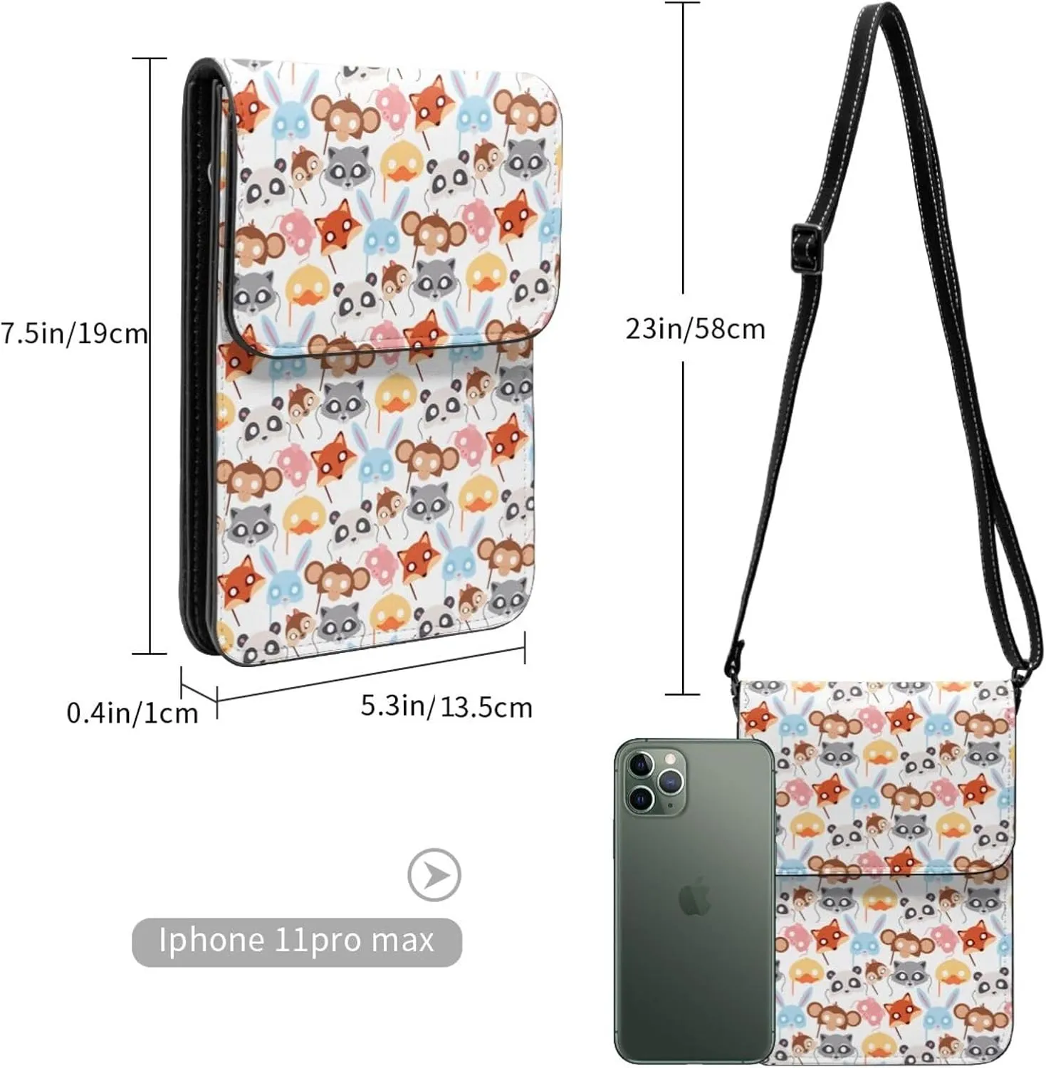 Womens Crossbody Bags Forest Animal Pattern Phone Bag Wallet Purses Adjustable Strap