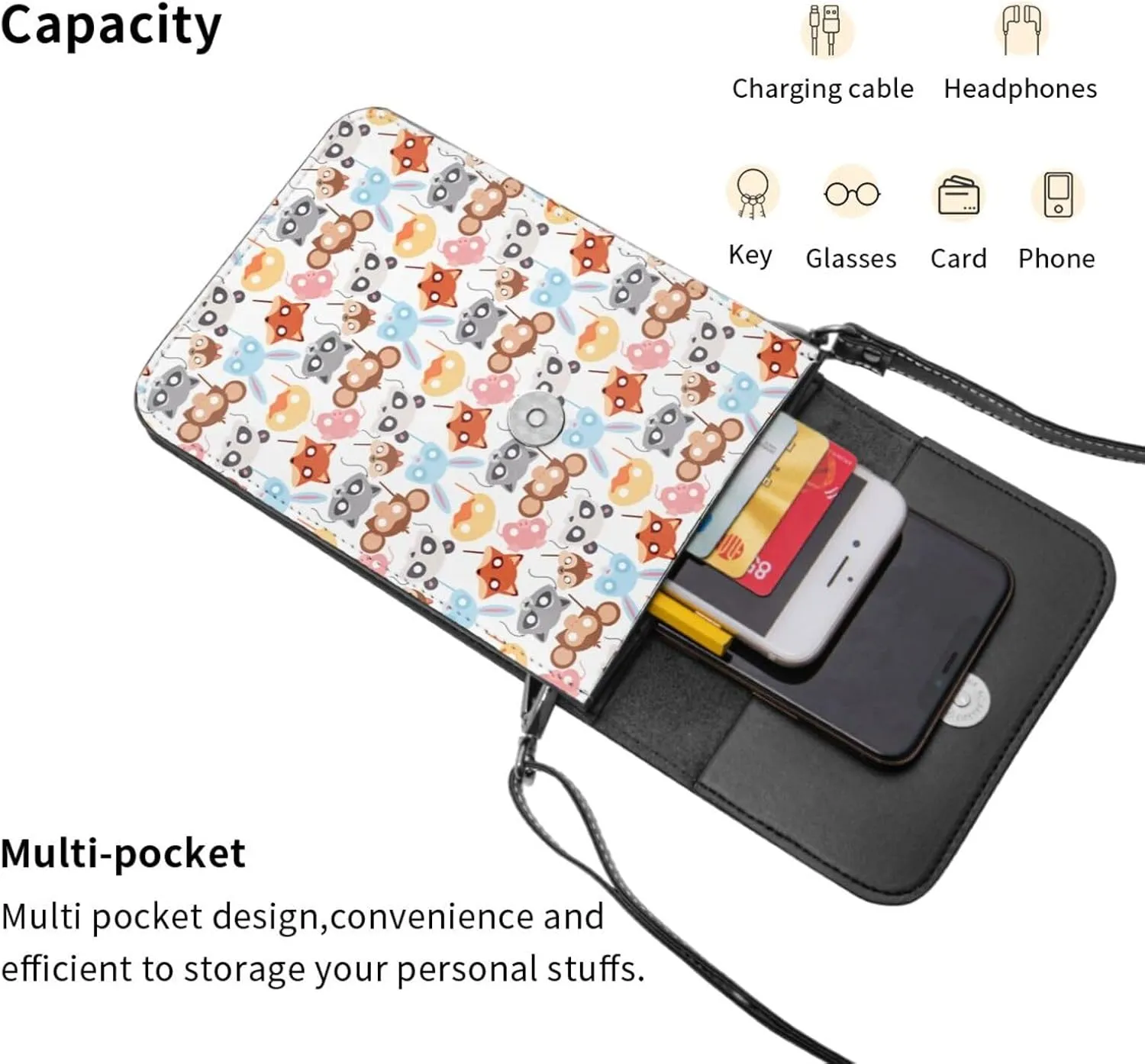 Womens Crossbody Bags Forest Animal Pattern Phone Bag Wallet Purses Adjustable Strap