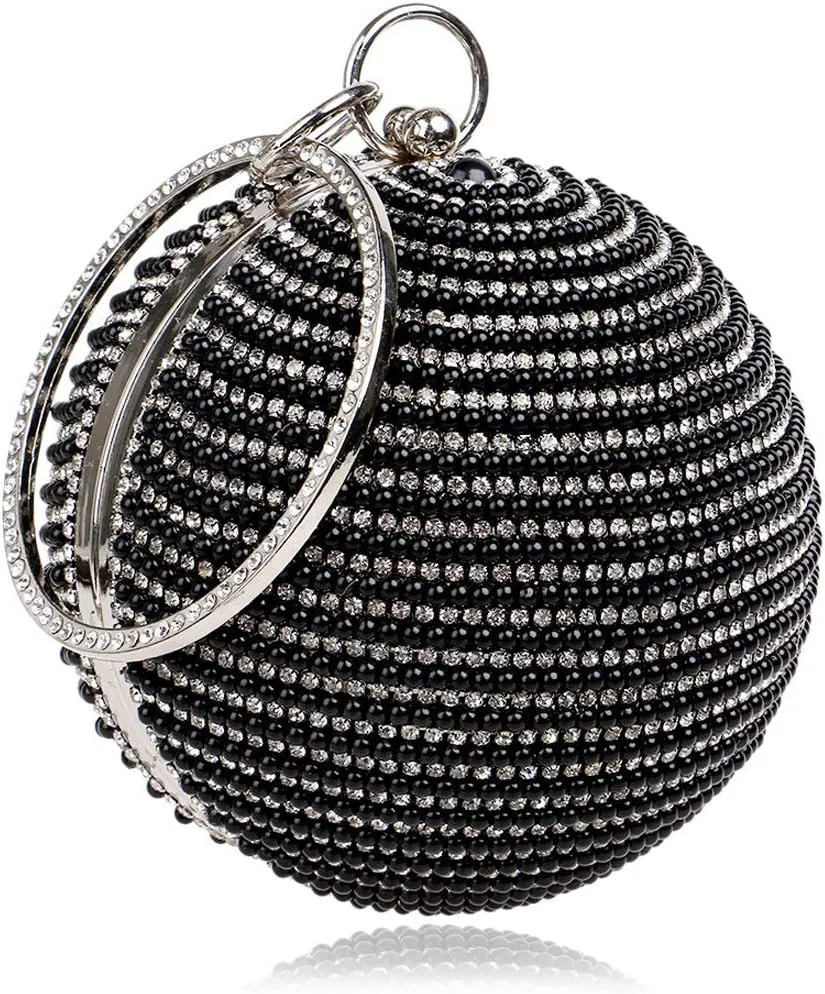 Women's Crystal Ball Round Evening Clutch Wedding Purse Wristlet Bag