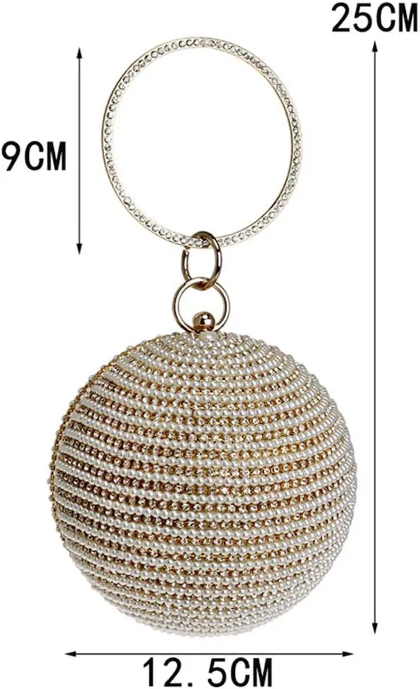 Women's Crystal Ball Round Evening Clutch Wedding Purse Wristlet Bag