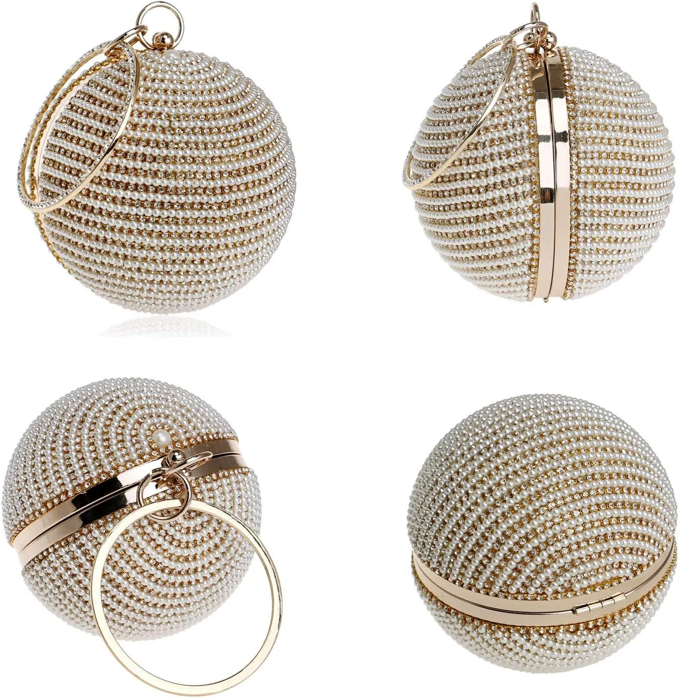 Women's Crystal Ball Round Evening Clutch Wedding Purse Wristlet Bag