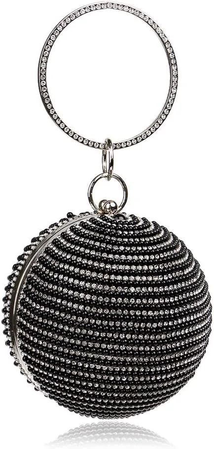 Women's Crystal Ball Round Evening Clutch Wedding Purse Wristlet Bag