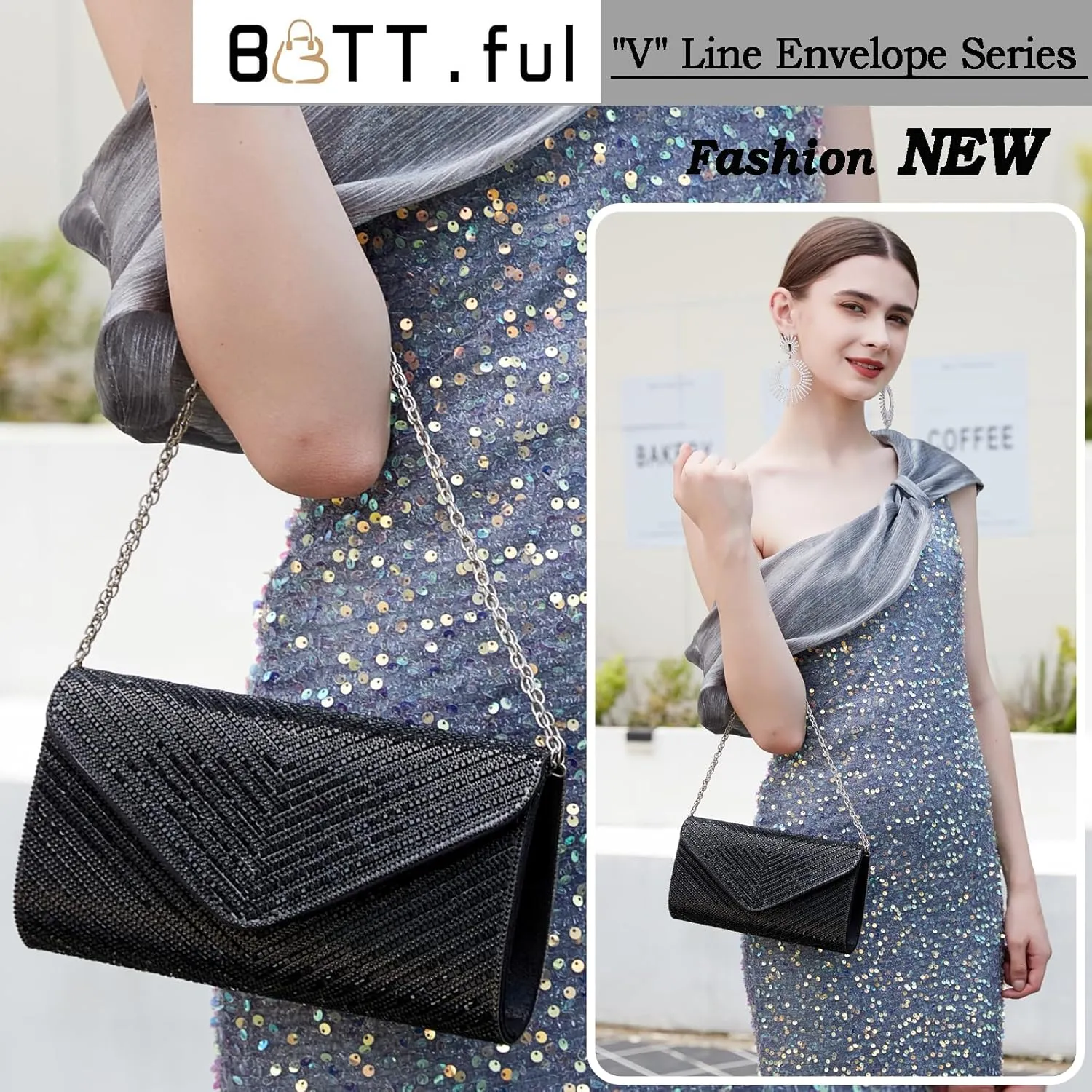 Women's Evening Handbags Envelope Clutch Purses Ladies Crossbody Bags Rhinestone Wedding Bag Shoulder Bag for Women