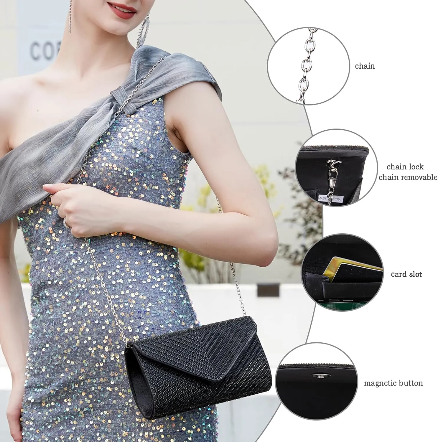 Women's Evening Handbags Envelope Clutch Purses Ladies Crossbody Bags Rhinestone Wedding Bag Shoulder Bag for Women