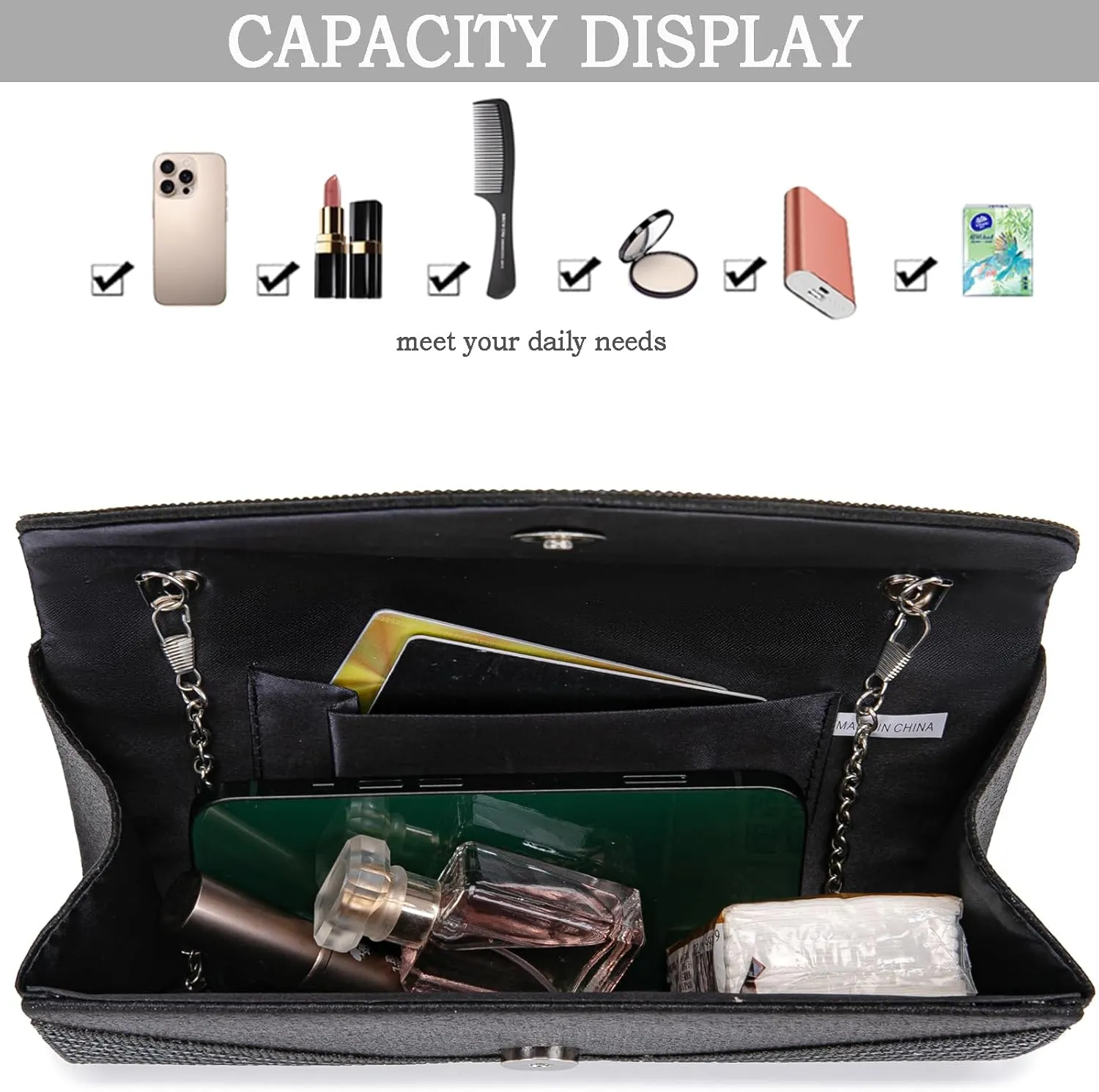 Women's Evening Handbags Envelope Clutch Purses Ladies Crossbody Bags Rhinestone Wedding Bag Shoulder Bag for Women