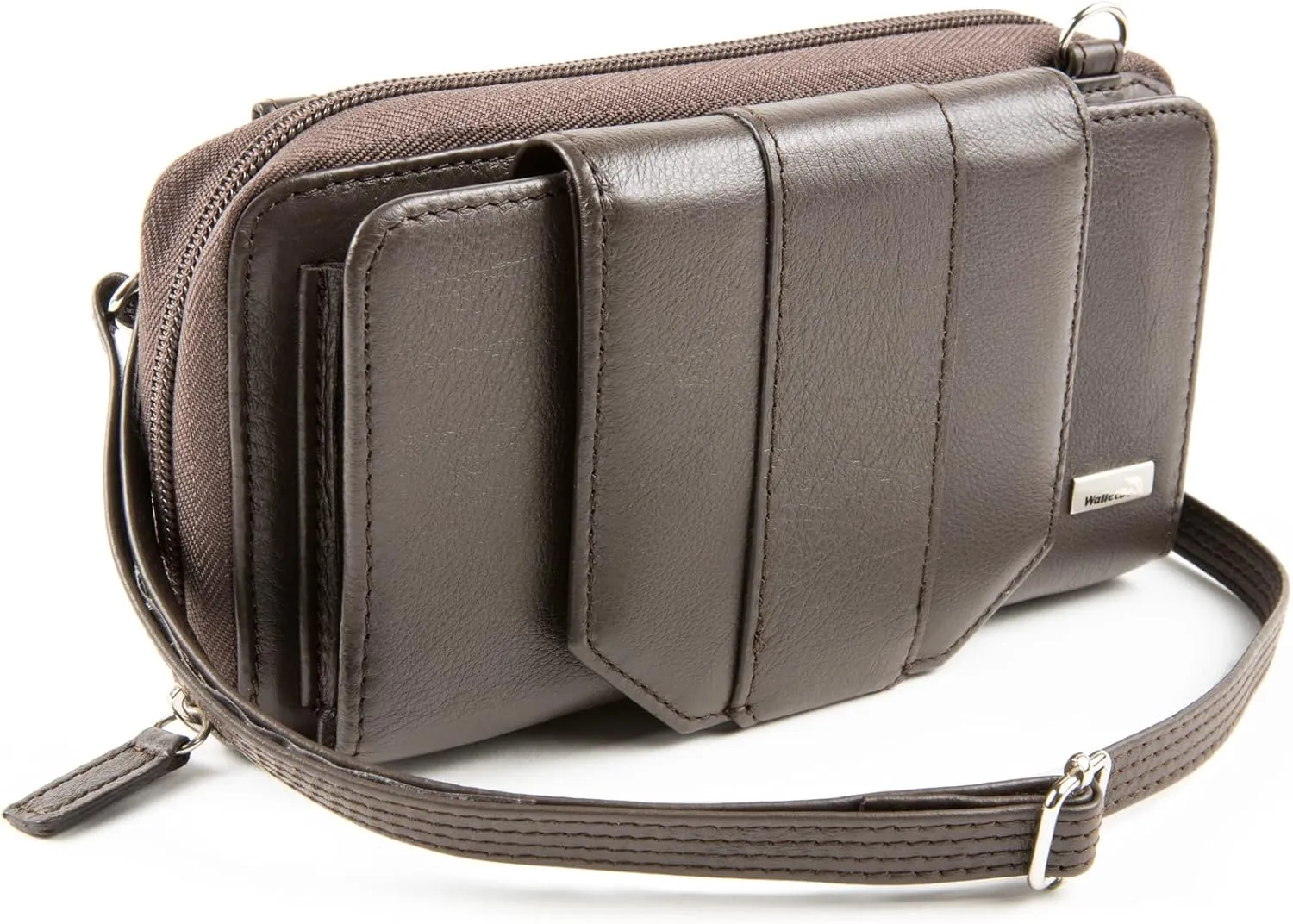 Women's Wallet RFID Cell Phone Purse Leather Crossbody with Accordion Pebbled Mocha Brown