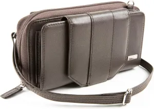 Women's Wallet RFID Cell Phone Purse Leather Crossbody with Accordion Pebbled Mocha Brown