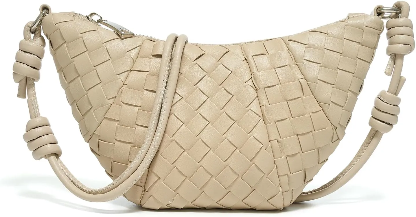Woven Small Crescent Purse Small Crossbody Bags Mini Crescent Crossbody Bags for Women Woven Croissant Phone Purse