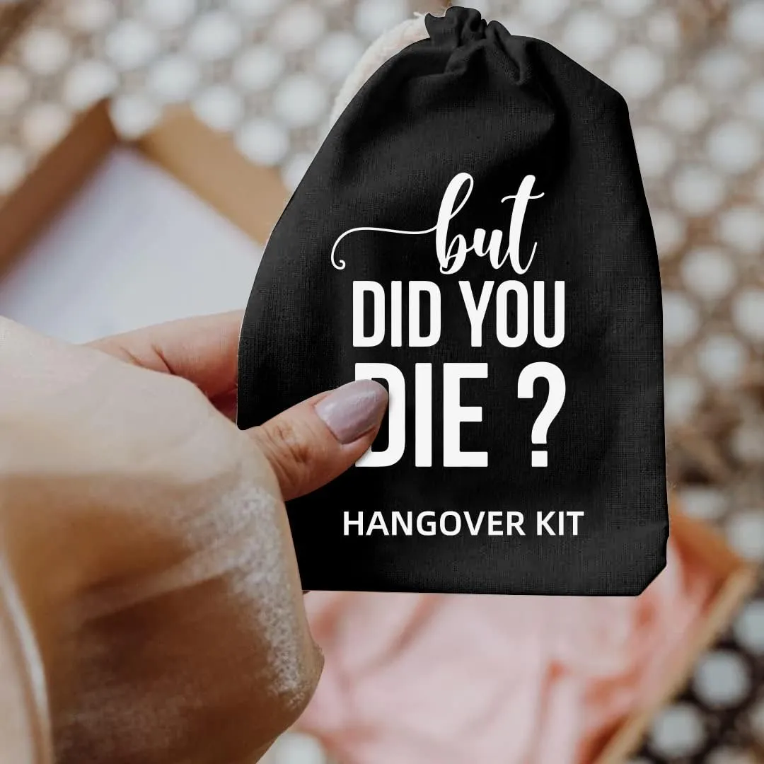 XIKAINUO Set of 10 Funny Cotton Muslin Drawstring kit Black Bags - But Did You Die, Bachelorette Hangover Survival Kit Engagement Wedding Party Bridal Shower Recovery Kit Gifts