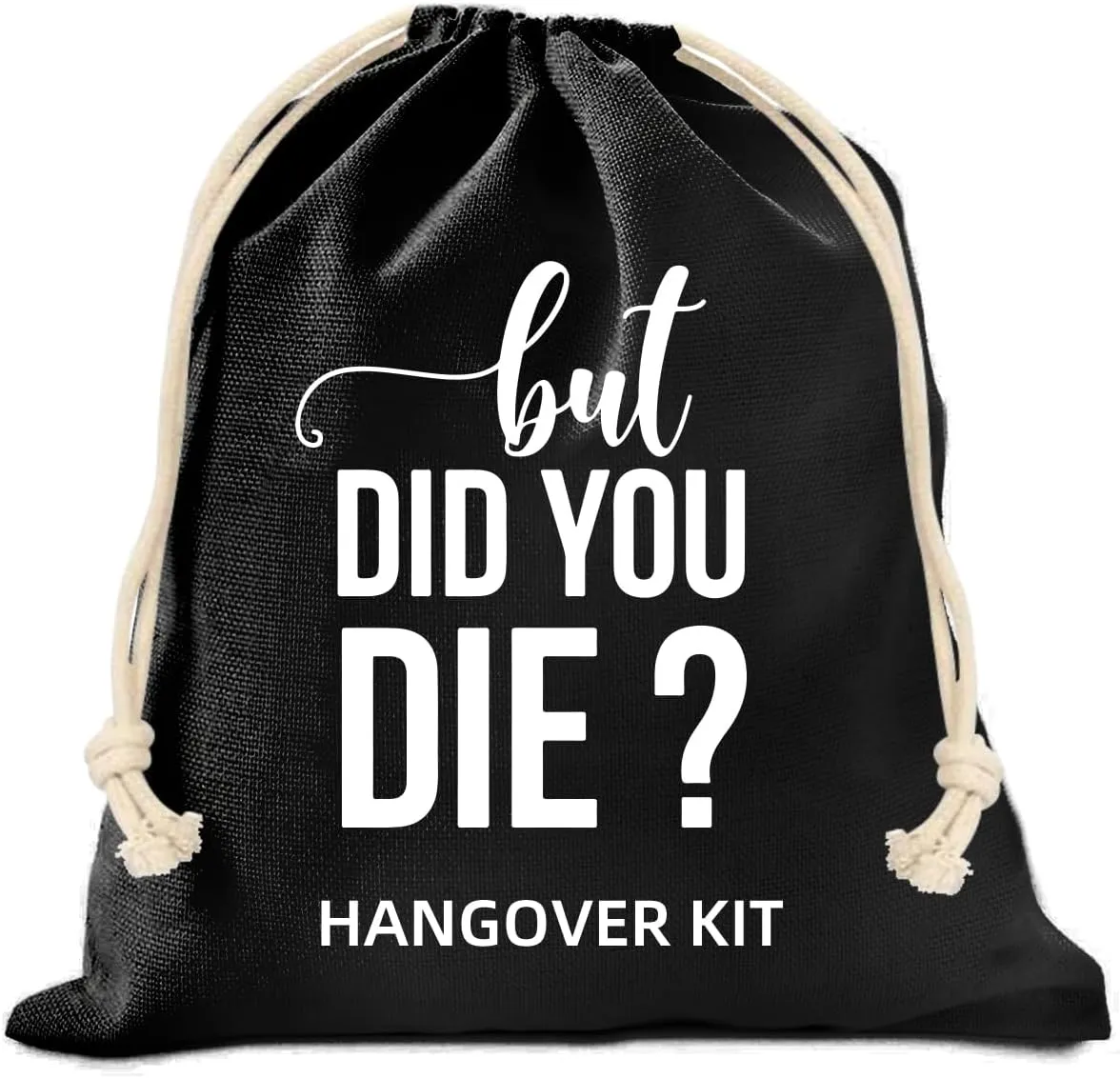 XIKAINUO Set of 10 Funny Cotton Muslin Drawstring kit Black Bags - But Did You Die, Bachelorette Hangover Survival Kit Engagement Wedding Party Bridal Shower Recovery Kit Gifts