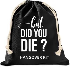 XIKAINUO Set of 10 Funny Cotton Muslin Drawstring kit Black Bags - But Did You Die, Bachelorette Hangover Survival Kit Engagement Wedding Party Bridal Shower Recovery Kit Gifts