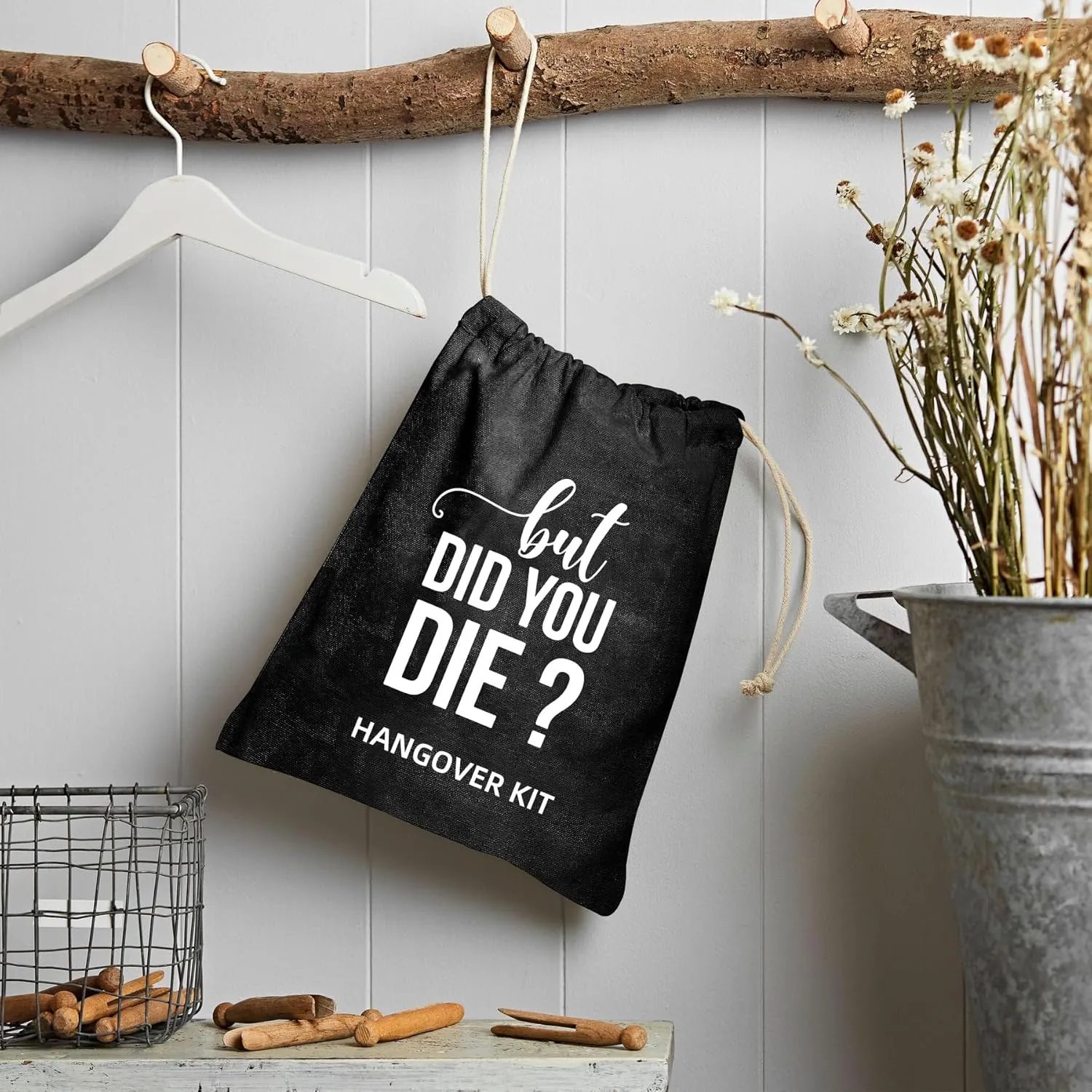 XIKAINUO Set of 10 Funny Cotton Muslin Drawstring kit Black Bags - But Did You Die, Bachelorette Hangover Survival Kit Engagement Wedding Party Bridal Shower Recovery Kit Gifts