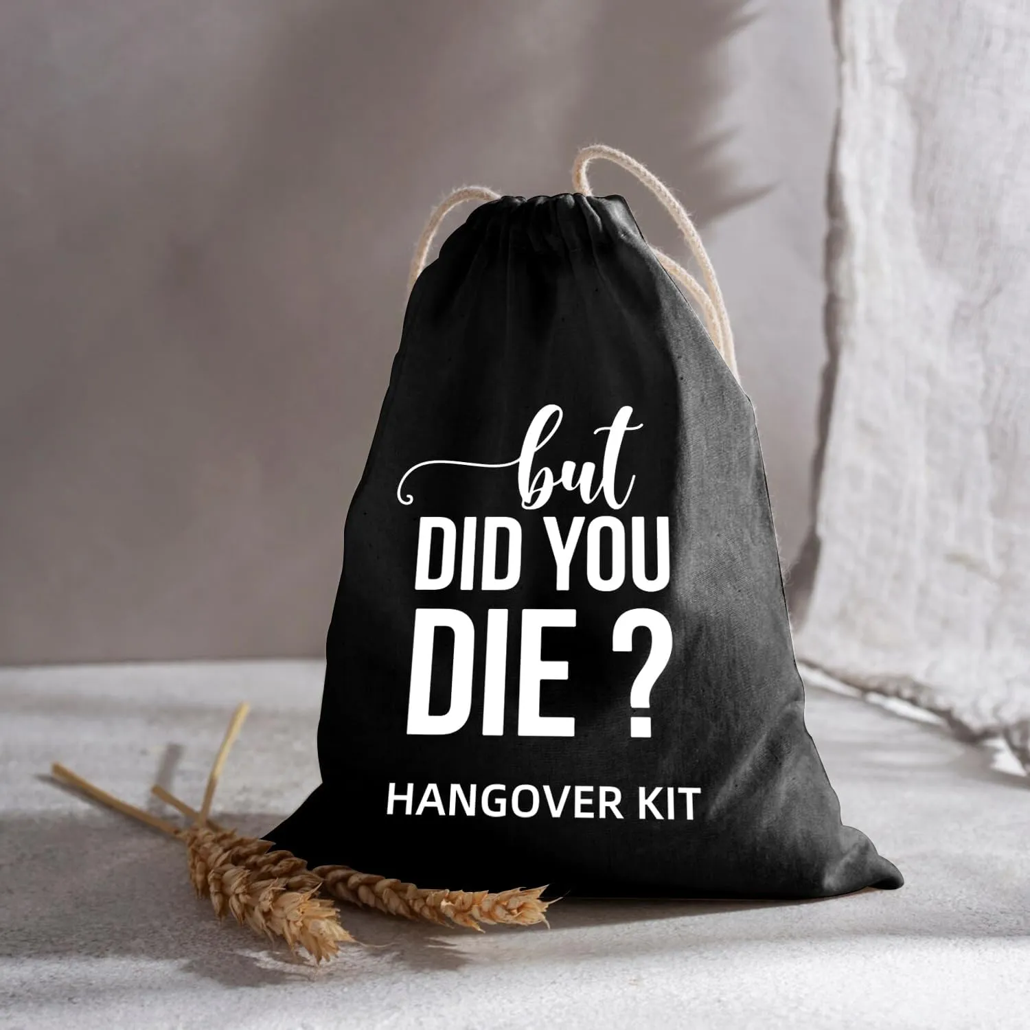 XIKAINUO Set of 10 Funny Cotton Muslin Drawstring kit Black Bags - But Did You Die, Bachelorette Hangover Survival Kit Engagement Wedding Party Bridal Shower Recovery Kit Gifts