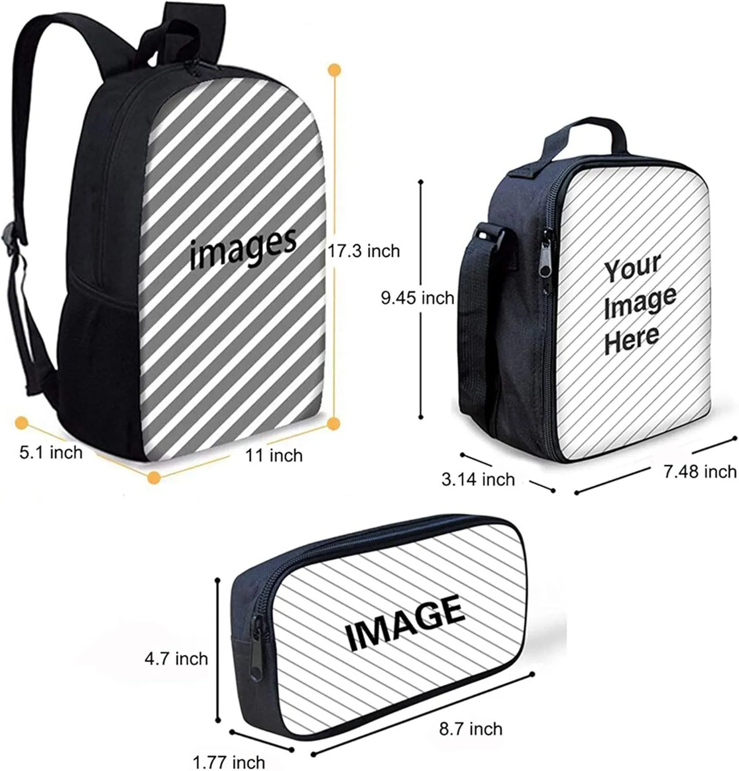 Xoenoiee Kids School Bags Pack of 3 Backpack & Insulated Lunch Bag Pencil Case Teen Girls Boys Elementary Travel Daypack Casual Rucksack Horse Bubbles Pattern