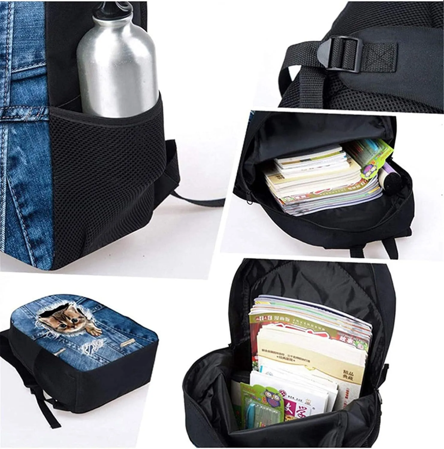 Xoenoiee Kids School Bags Pack of 3 Backpack & Insulated Lunch Bag Pencil Case Teen Girls Boys Elementary Travel Daypack Casual Rucksack Horse Bubbles Pattern