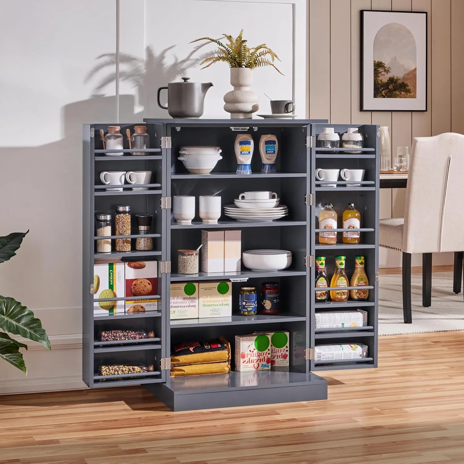 Yaheetech 41" H Kitchen Pantry Storage Cabinet with Doors & Adjustable Shelves, Freestanding Cupboard Food Cabinet for Dining Room/Living Room, Dark Gray