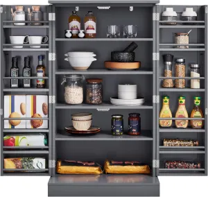 Yaheetech 41" H Kitchen Pantry Storage Cabinet with Doors & Adjustable Shelves, Freestanding Cupboard Food Cabinet for Dining Room/Living Room, Dark Gray