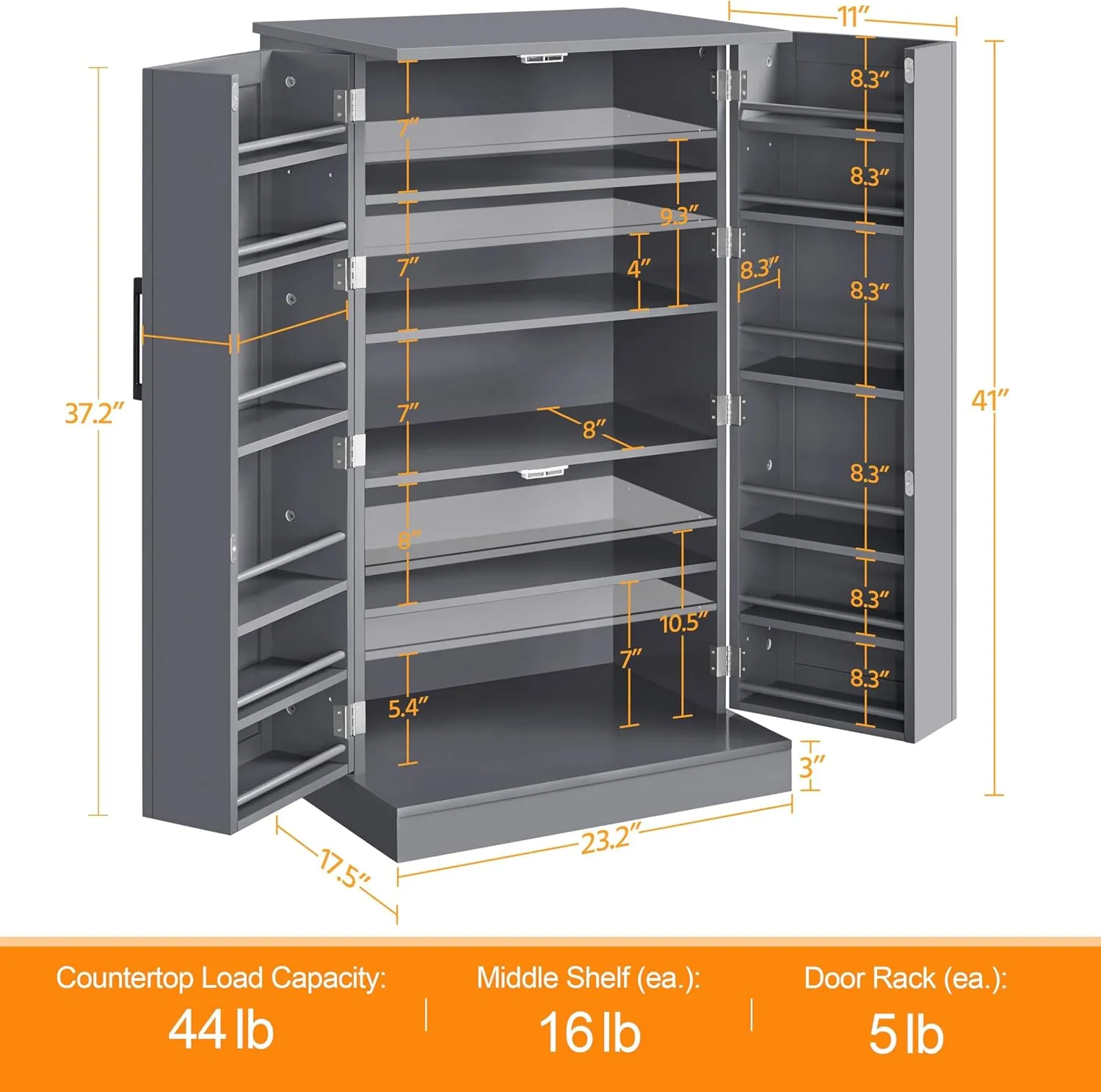 Yaheetech 41" H Kitchen Pantry Storage Cabinet with Doors & Adjustable Shelves, Freestanding Cupboard Food Cabinet for Dining Room/Living Room, Dark Gray
