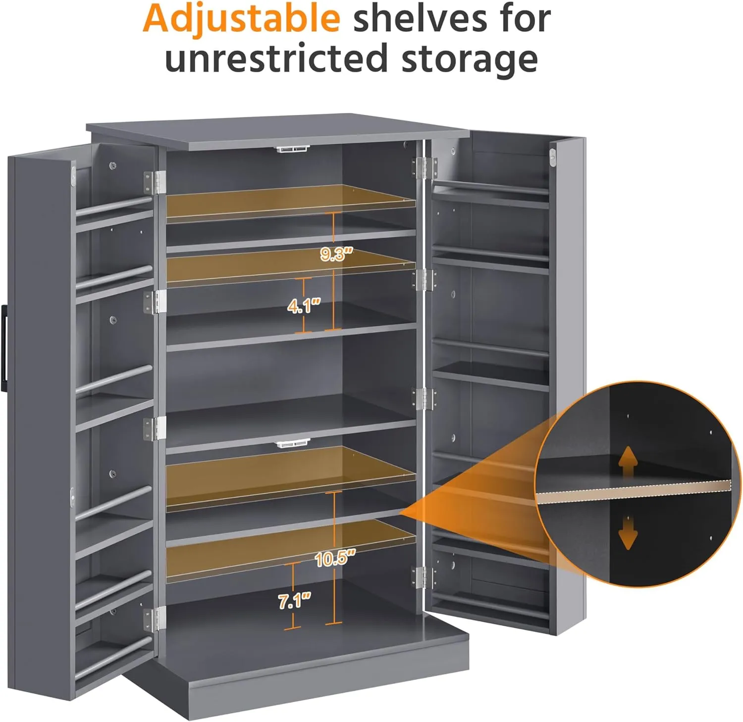 Yaheetech 41" H Kitchen Pantry Storage Cabinet with Doors & Adjustable Shelves, Freestanding Cupboard Food Cabinet for Dining Room/Living Room, Dark Gray