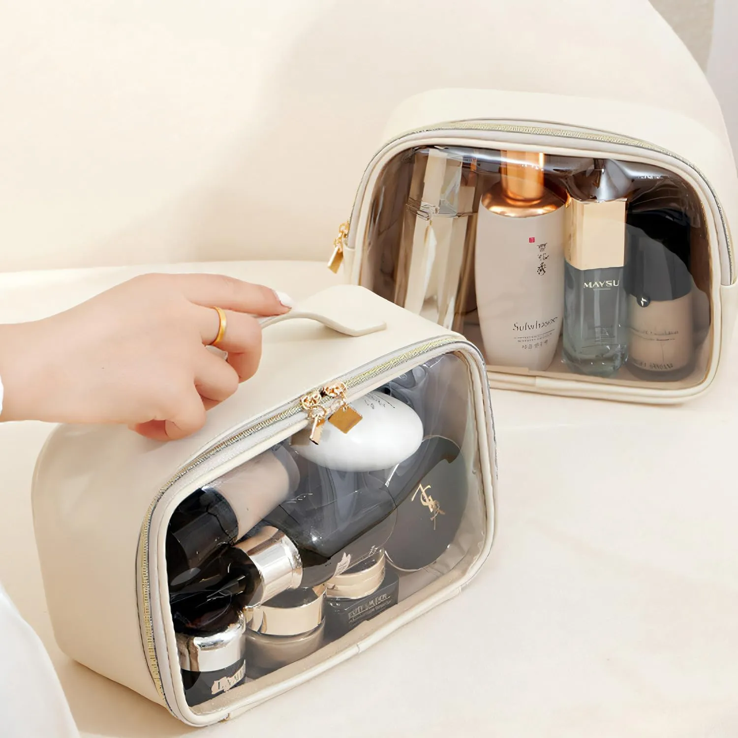 YDR Clear Cosmetics Bag,Small Makeup Bag Cute Travel Makeup Bag Tote Bag Travel Essentials Organizers Toiletry Bag for Women