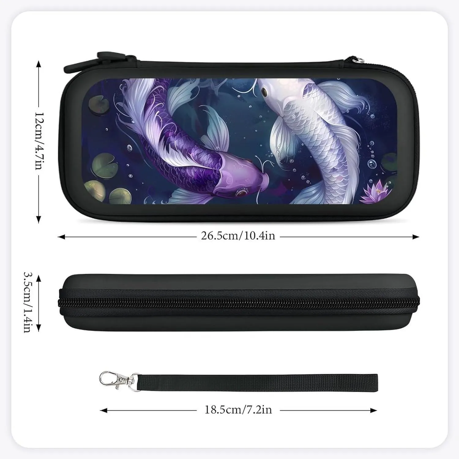 Yin And Yang Japanese Fish EVA Carrying Case Compatible for Switch Hard Shell Cute Protective Game Bag Black-style