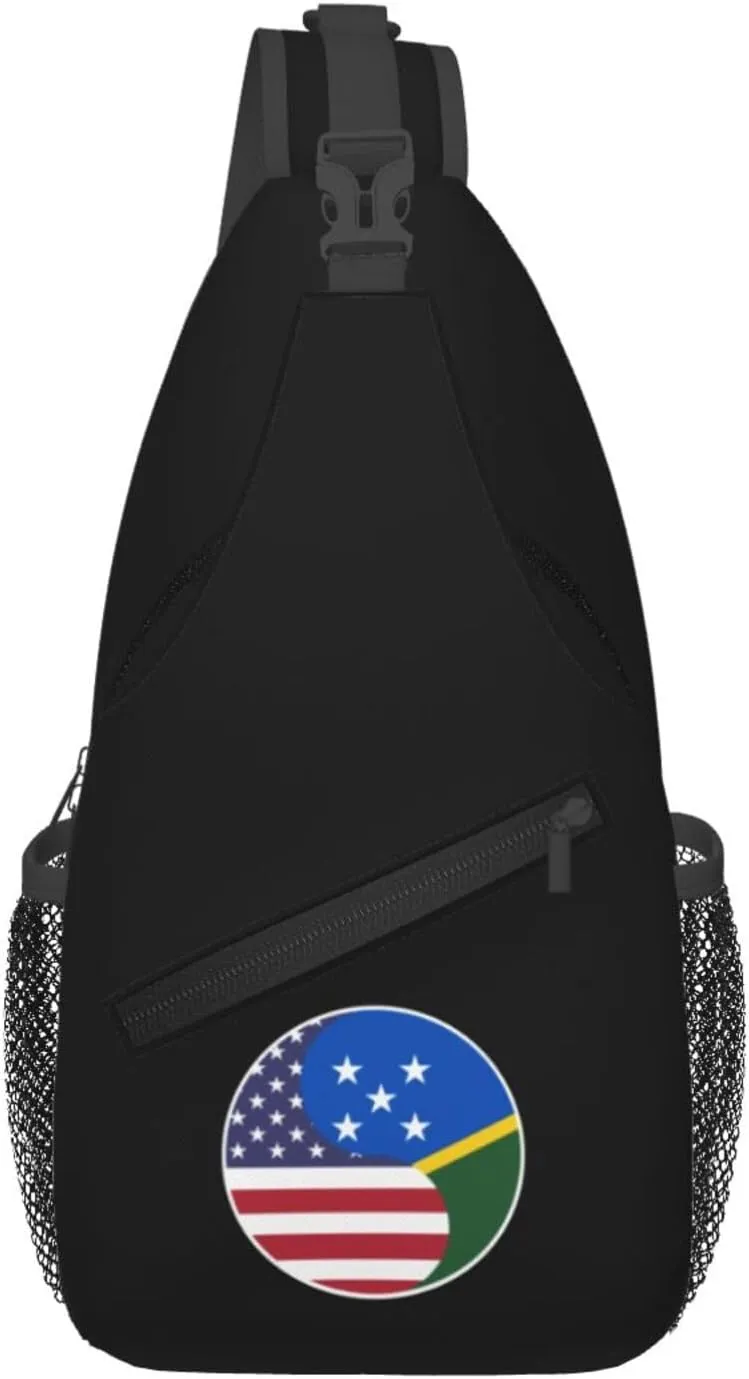 Yin Yang Flag Combination Of America And The Solomon Islands Crossbody Bags For Women Men Chest Backpack Gym Shoulder Bag Travel Outdoor Sports Casual Crossbody Bags
