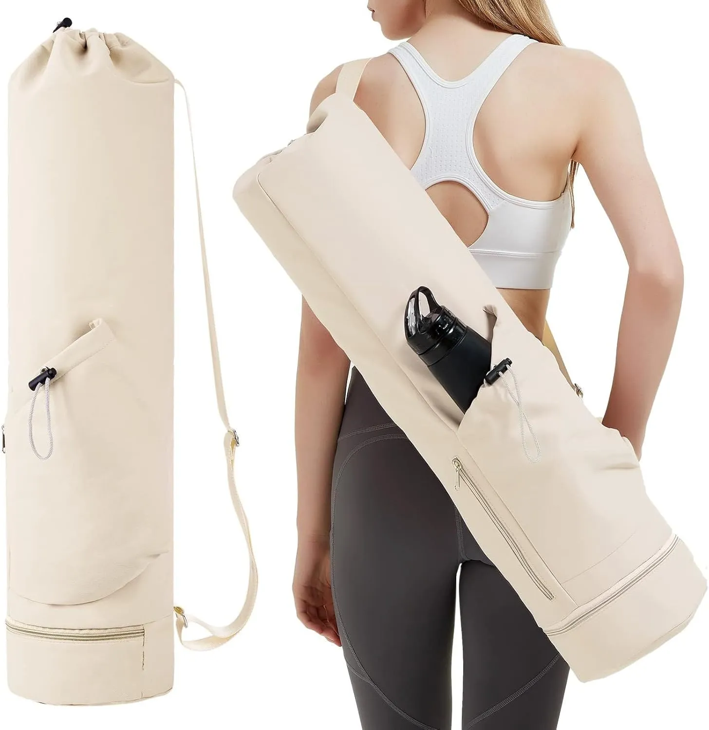Yoga Mat Bag with Water Bottle Pocket and Bottom Wet Pocket - Multi-Functional Storage Carrier for Yoga Mats, Patent Pending