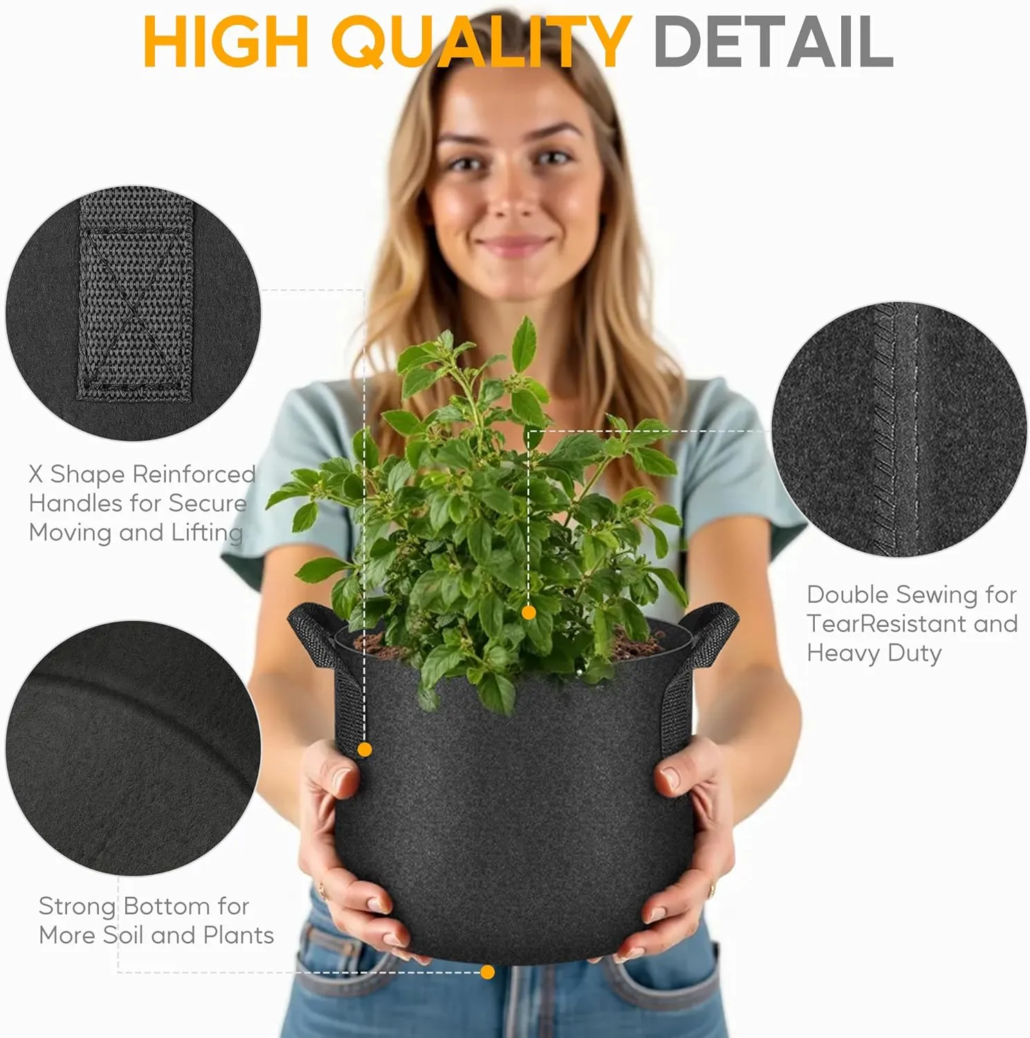 YSSOA 10-Pack Fabric Grow Bags 10 Gallon with Pruner, 300G Thickened Nonwoven Plant Growing Pots with Handles, Planting Bags for Vegetables, Black