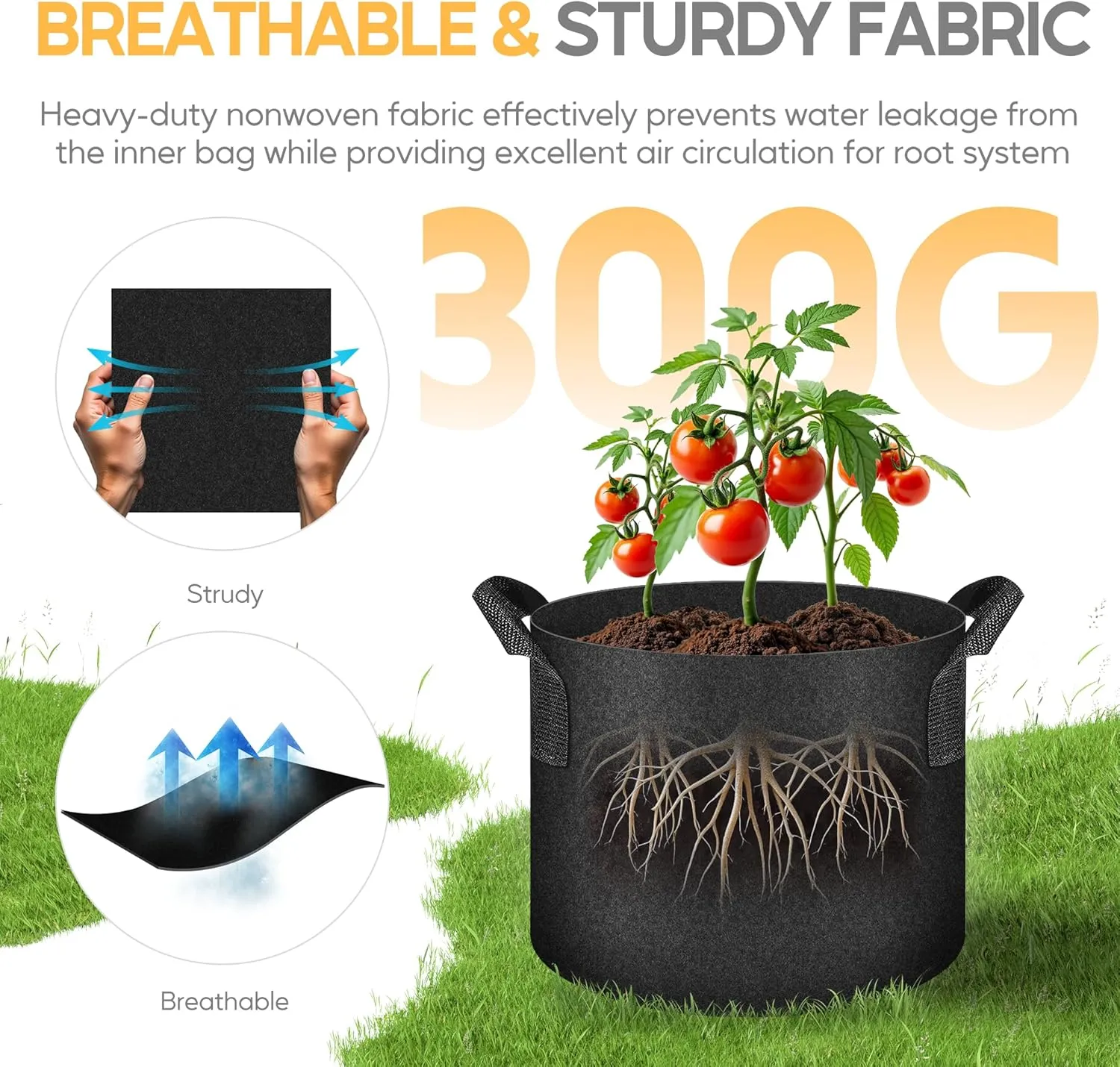 YSSOA 10-Pack Fabric Grow Bags 10 Gallon with Pruner, 300G Thickened Nonwoven Plant Growing Pots with Handles, Planting Bags for Vegetables, Black