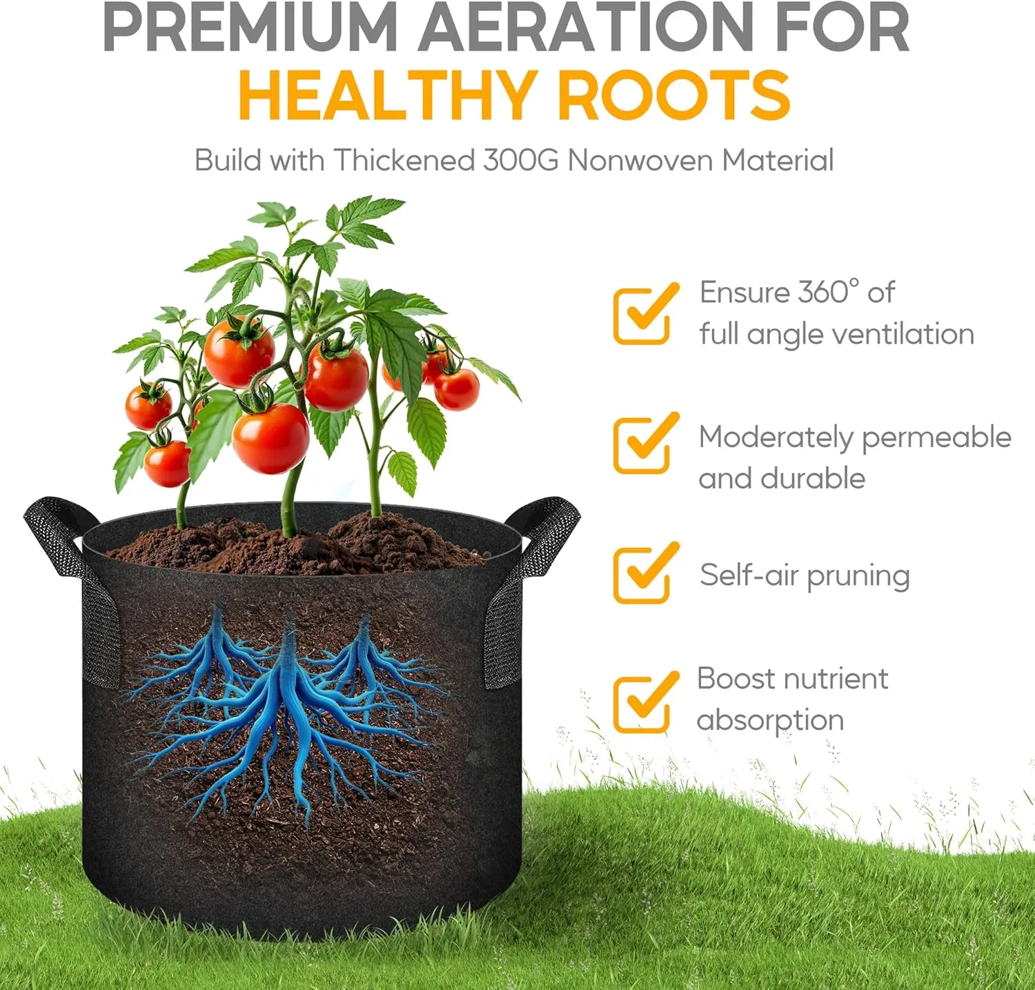 YSSOA 10-Pack Fabric Grow Bags 10 Gallon with Pruner, 300G Thickened Nonwoven Plant Growing Pots with Handles, Planting Bags for Vegetables, Black