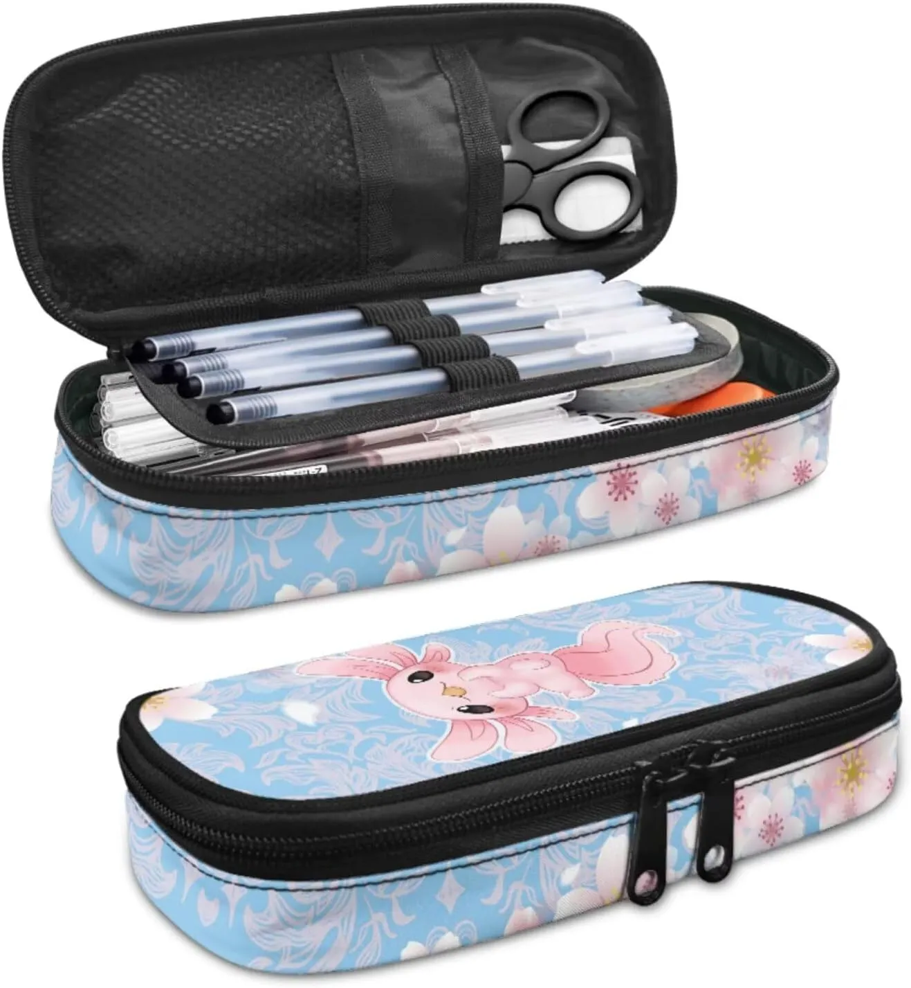 Ystardream Kids Backpack with Lunch Box Axolotl School Bags for Girls 7-10 Soft Cushion Shoulder Straps Rucksack Daypack with Side Pocket 3 Piece Set School Supplies Blue Cherry Blossom Print