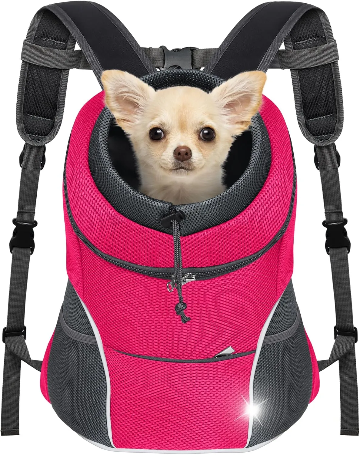 YUDODO Dog Front Carrier Backpack, Adjustable Breathable Pet Carrier for Small Dogs, Ventilated Puppy Back Pack with Safety Belt, Lightweight Doggy Backpack for Hiking Outdoor (Rose, M: 4.5-9 lbs)