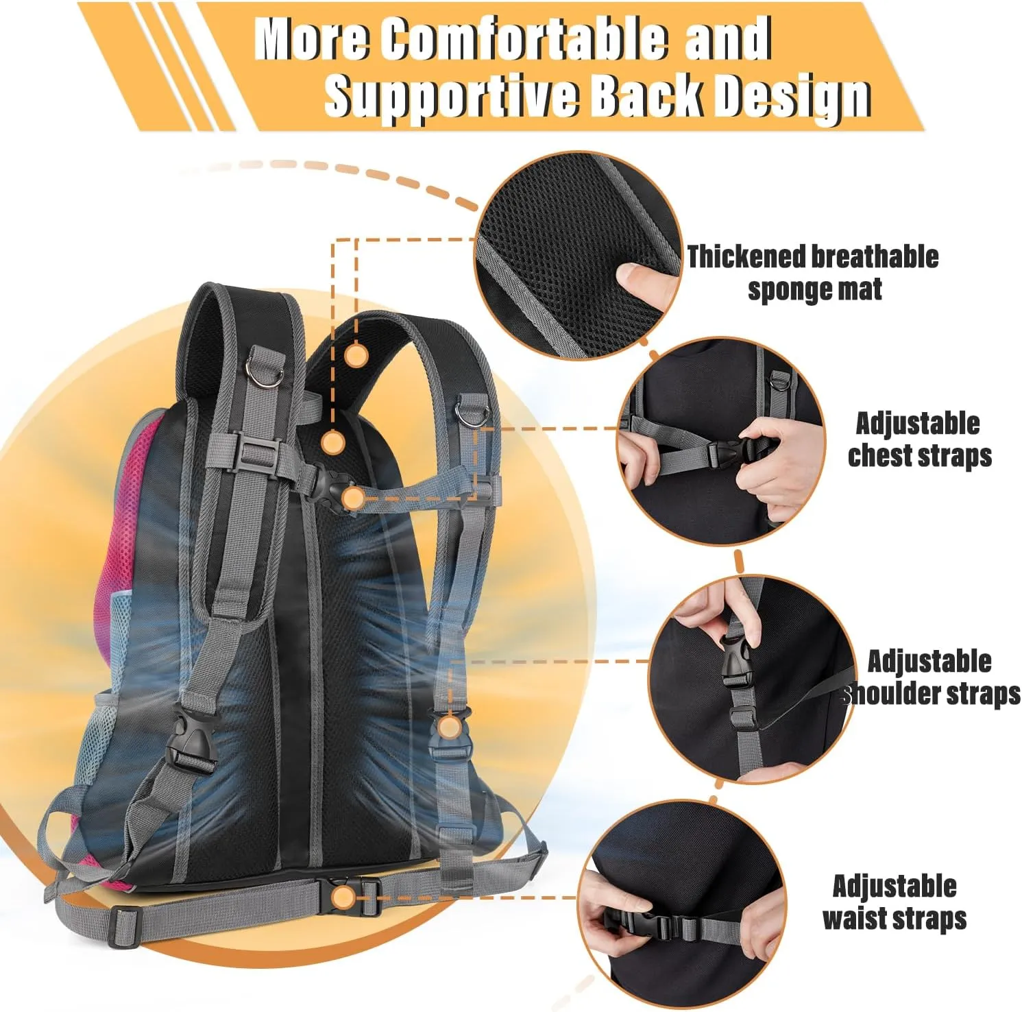 YUDODO Dog Front Carrier Backpack, Adjustable Breathable Pet Carrier for Small Dogs, Ventilated Puppy Back Pack with Safety Belt, Lightweight Doggy Backpack for Hiking Outdoor (Rose, M: 4.5-9 lbs)