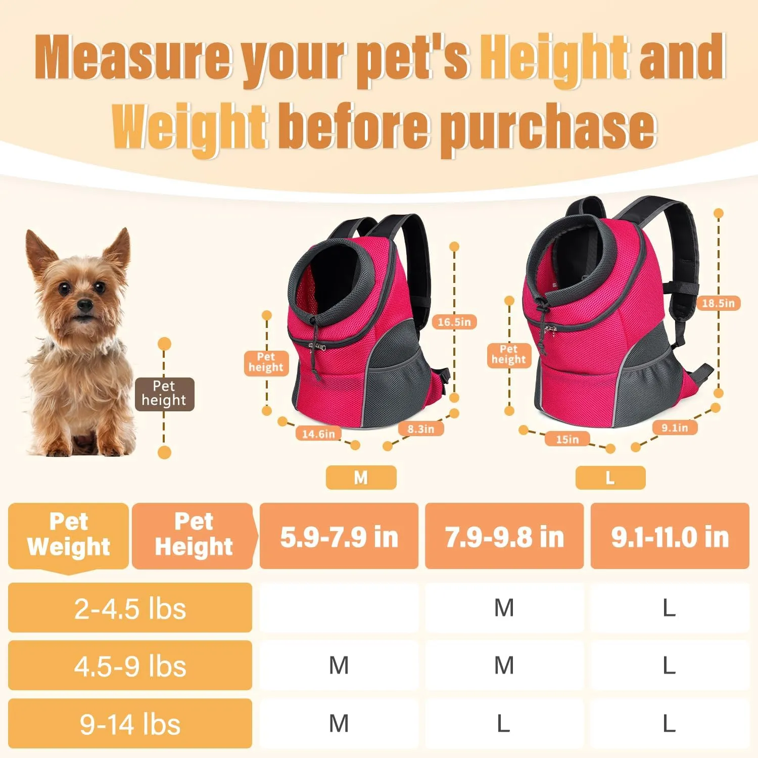 YUDODO Dog Front Carrier Backpack, Adjustable Breathable Pet Carrier for Small Dogs, Ventilated Puppy Back Pack with Safety Belt, Lightweight Doggy Backpack for Hiking Outdoor (Rose, M: 4.5-9 lbs)