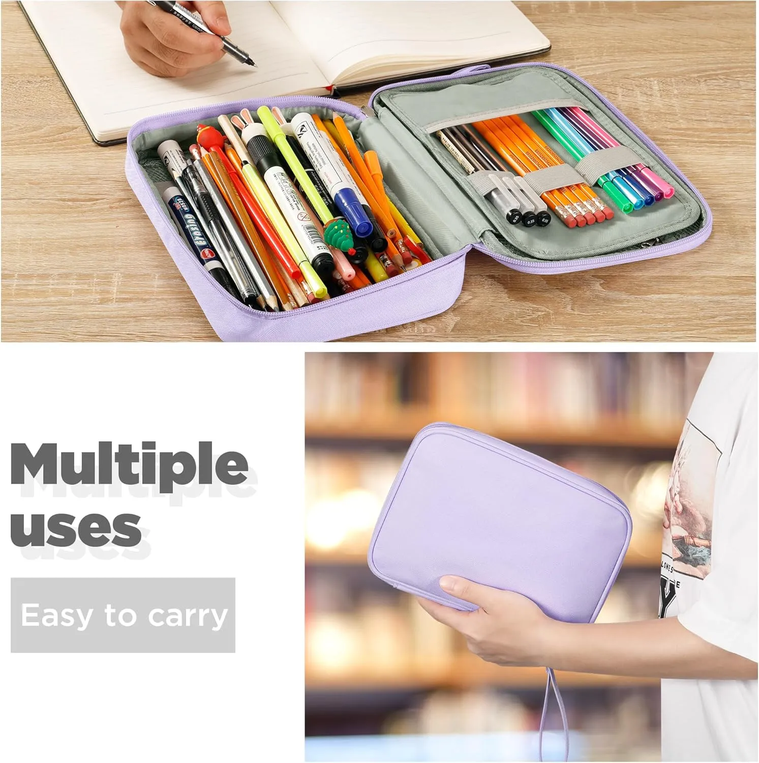 Zannaki Big Capacity Storage Pouch Marker Pen Pencil Case Simple Stationery Bag Box Art Tool & Sketch Storage Boxes for Bullet Journal Middle High School Office College Student Girl Women Adult Teen