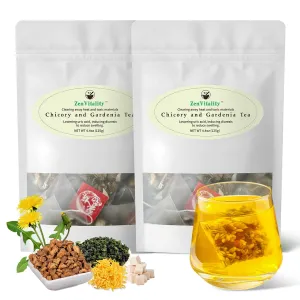 ZenVitality Chicory And Gardenia Tea Bags, Kidney and Liver Tea, chicory root Chinese tea With Tuckaho, Gardenia, Chicory, Cassia Seed, Mulberry Leaf, Dandelion, Burdock root, Barley (2 Pack/50 Bags)