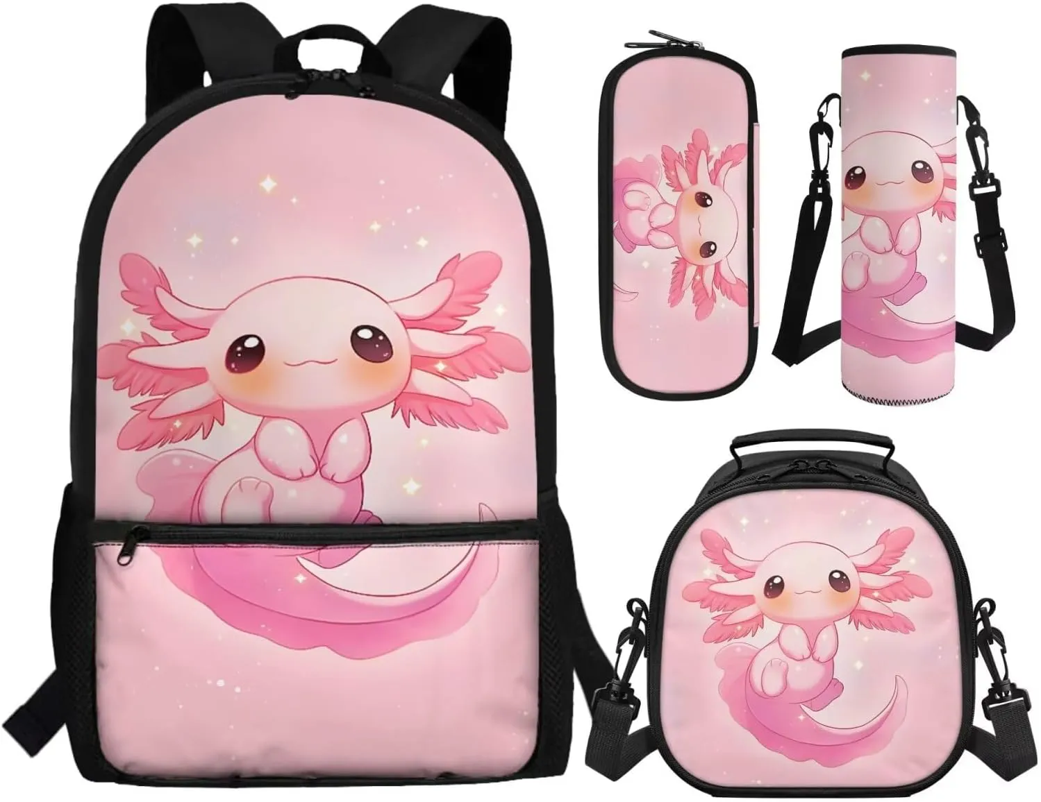 ZFRXIGN Girls Backpack 10-12 Years Old Axolotl Bookbag with Lunch Bag Set Crossbody Bags Pink Schoolbag Pencil Case Kindergarten Elementary School Bag Cap Sleeve