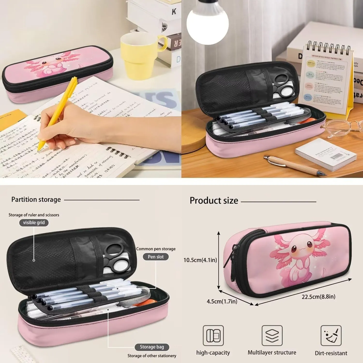 ZFRXIGN Girls Backpack 10-12 Years Old Axolotl Bookbag with Lunch Bag Set Crossbody Bags Pink Schoolbag Pencil Case Kindergarten Elementary School Bag Cap Sleeve