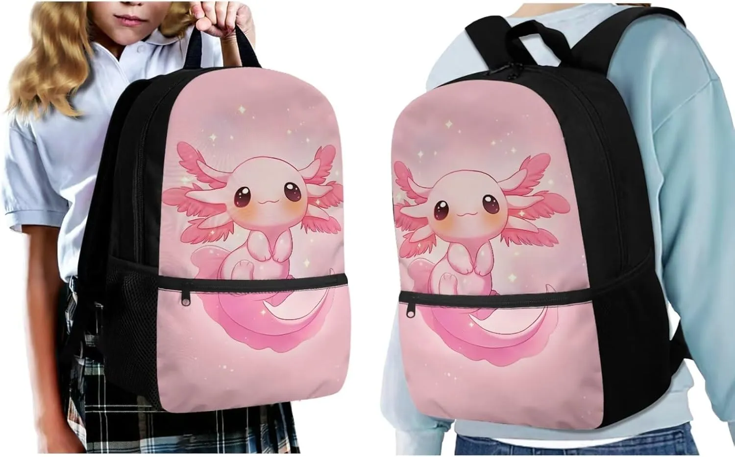 ZFRXIGN Girls Backpack 10-12 Years Old Axolotl Bookbag with Lunch Bag Set Crossbody Bags Pink Schoolbag Pencil Case Kindergarten Elementary School Bag Cap Sleeve