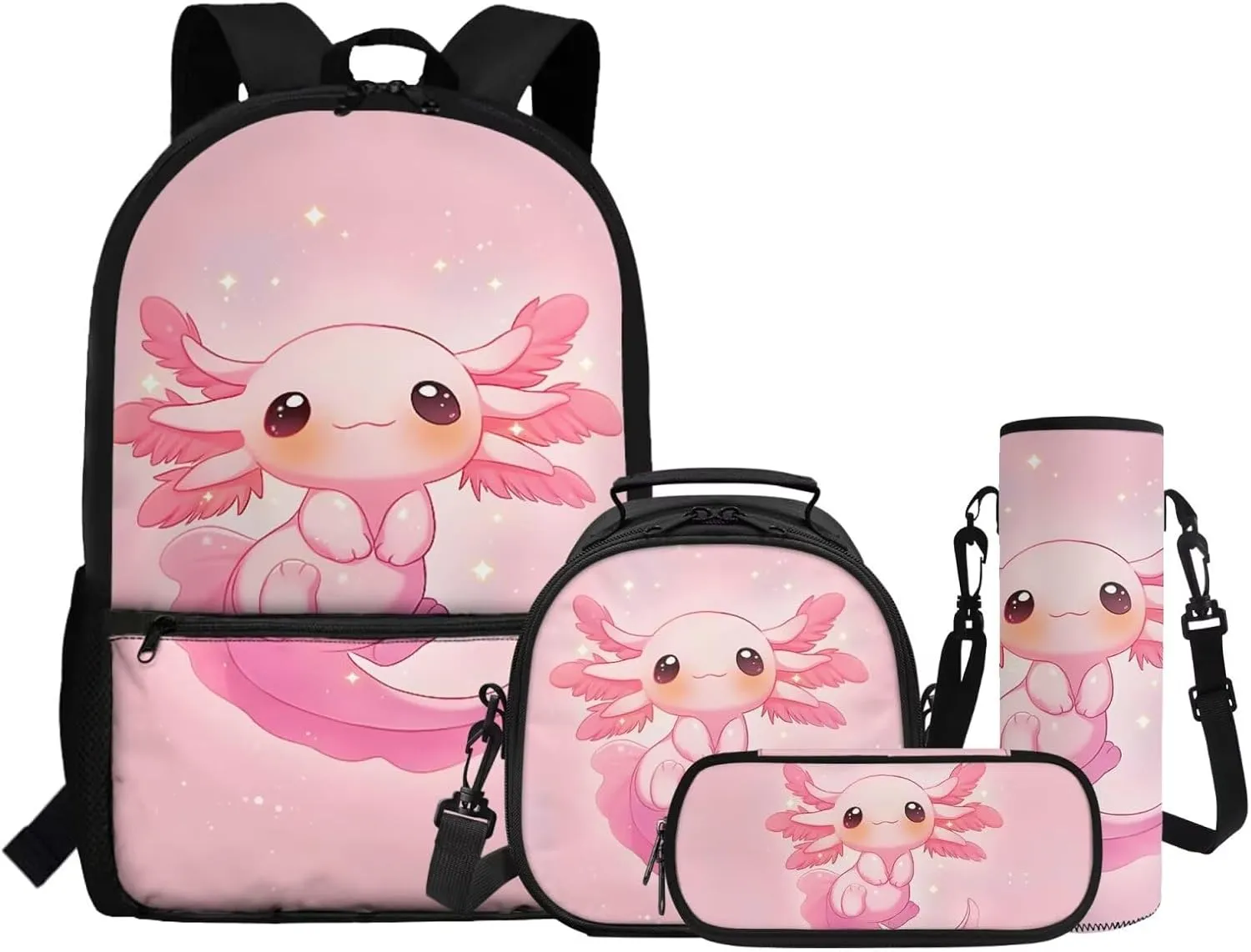 ZFRXIGN Girls Backpack 10-12 Years Old Axolotl Bookbag with Lunch Bag Set Crossbody Bags Pink Schoolbag Pencil Case Kindergarten Elementary School Bag Cap Sleeve