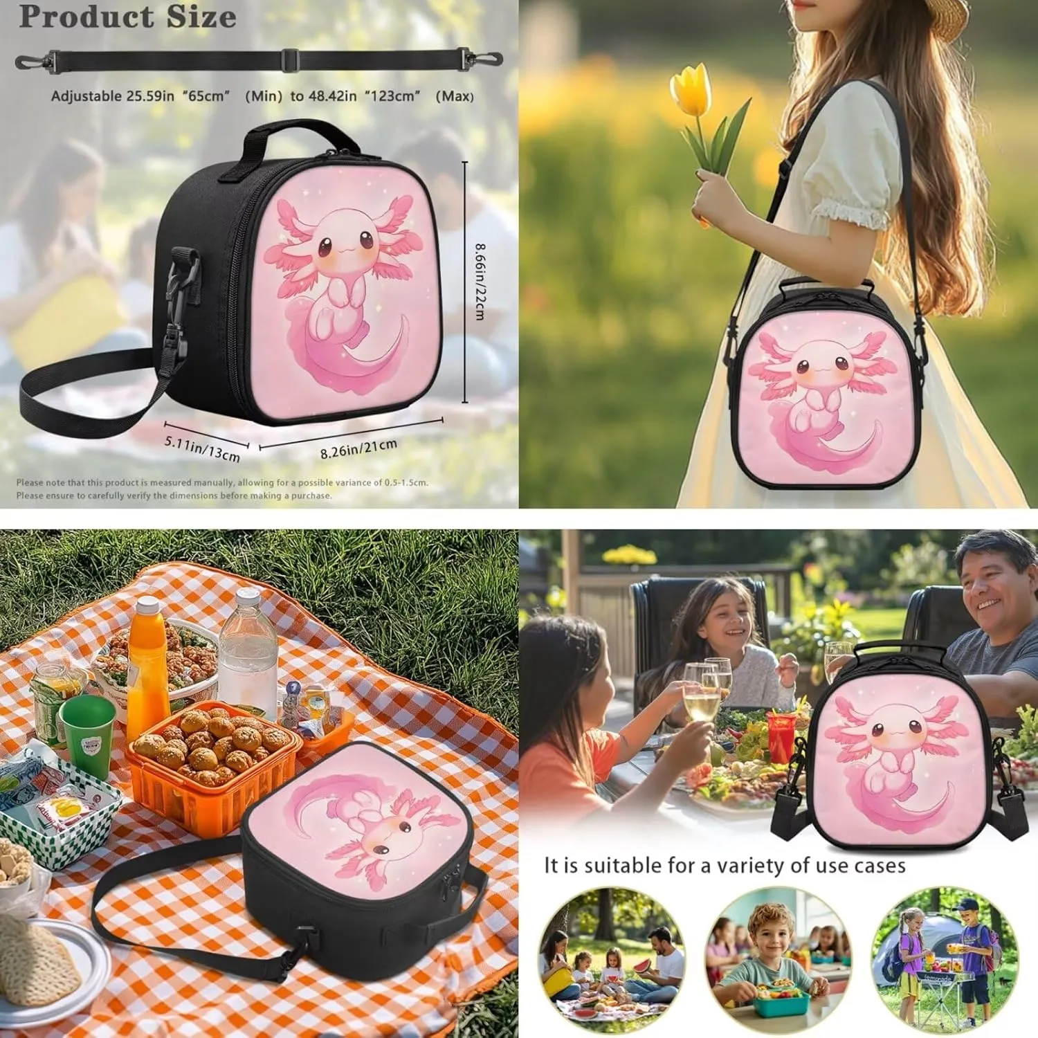 ZFRXIGN Girls Backpack 10-12 Years Old Axolotl Bookbag with Lunch Bag Set Crossbody Bags Pink Schoolbag Pencil Case Kindergarten Elementary School Bag Cap Sleeve