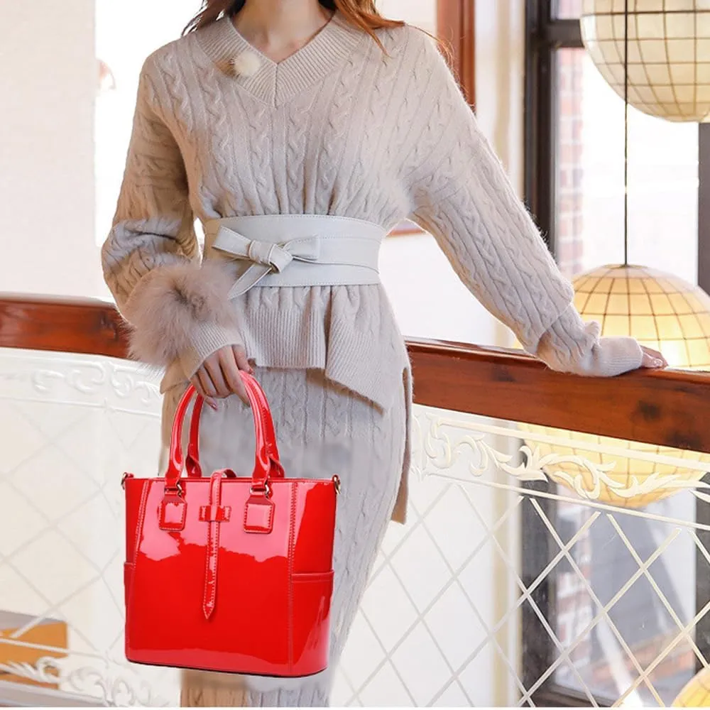 ZiMing Women Handbags and Purses Set Patent Leather Satchel Chain Shoulder Crossbody Bag Wallet Card Holder Purse 3 Pcs Set